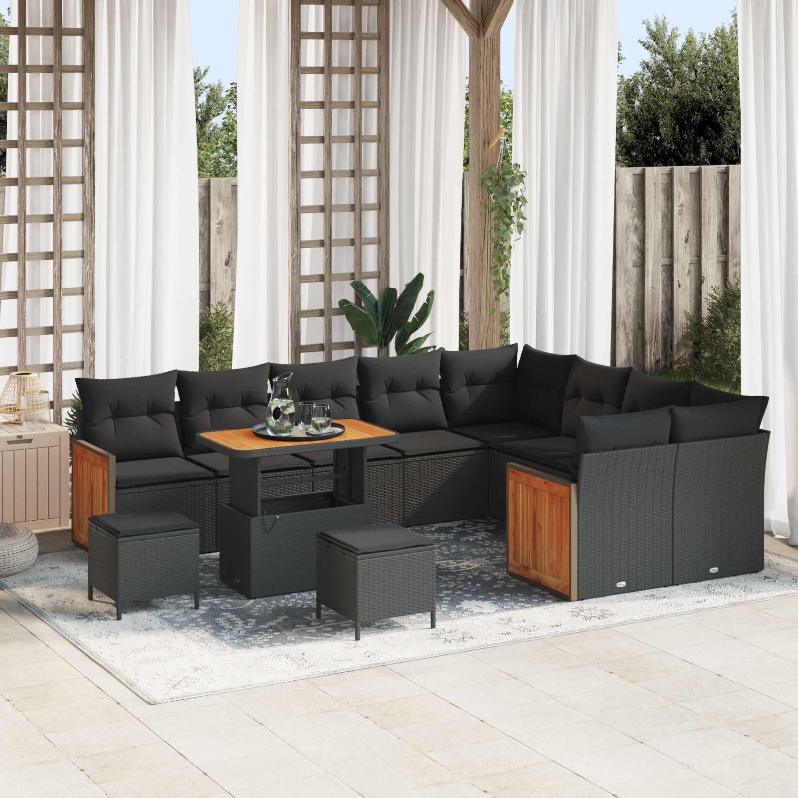 Gartensofa-set 12 stk. 12-Sitzanzahl Schwarz