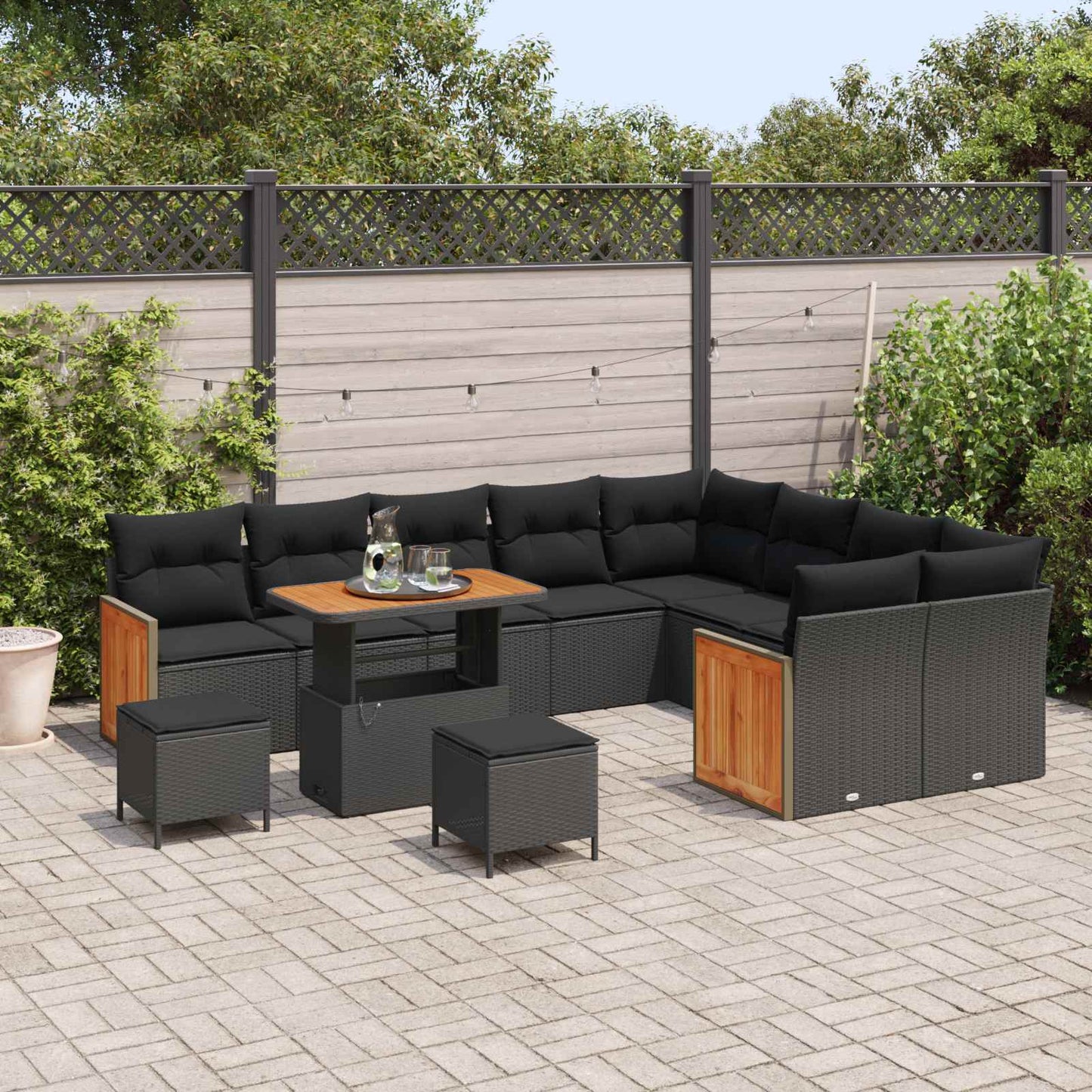 Gartensofa-set 12 stk. 12-Sitzanzahl Schwarz