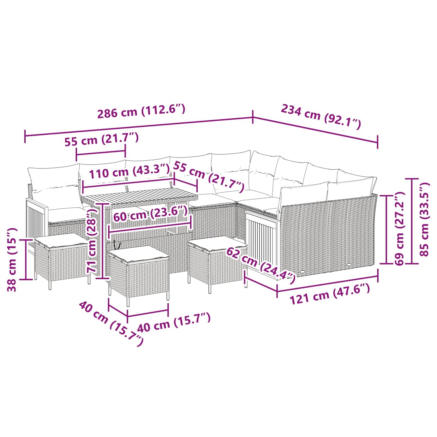 Gartensofa-set 13 stk. 13-Sitzanzahl Schwarz