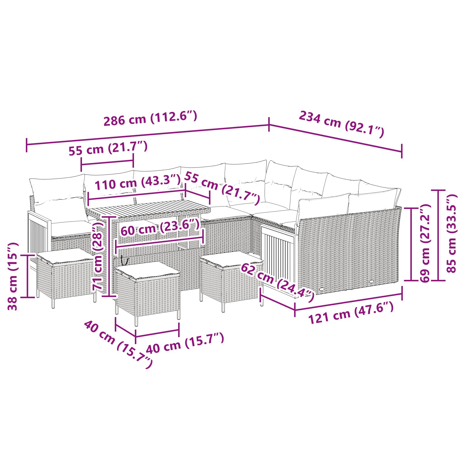Gartensofa-set 13 stk. 13-Sitzanzahl Schwarz