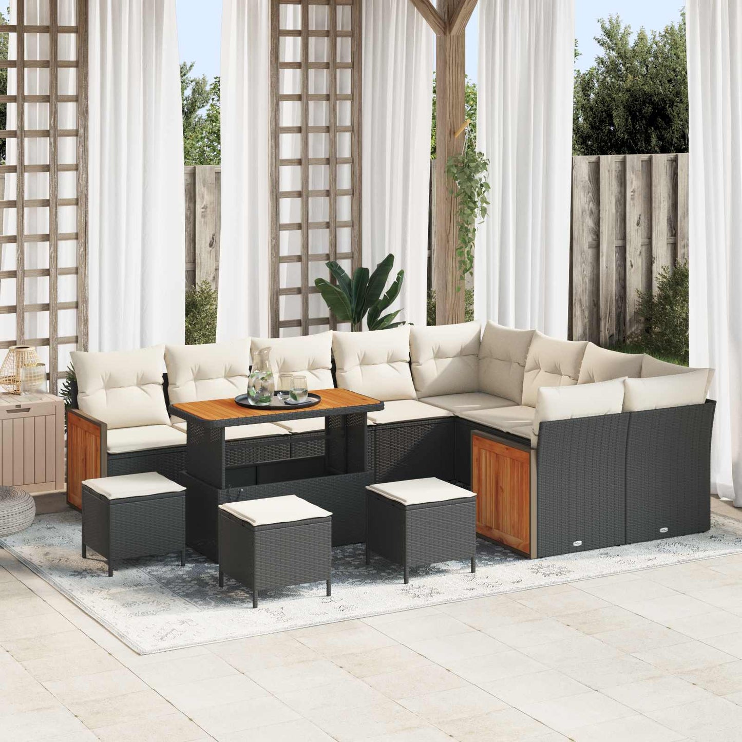 Gartensofa-set 13 stk. 13-Sitzanzahl Schwarz und Creme