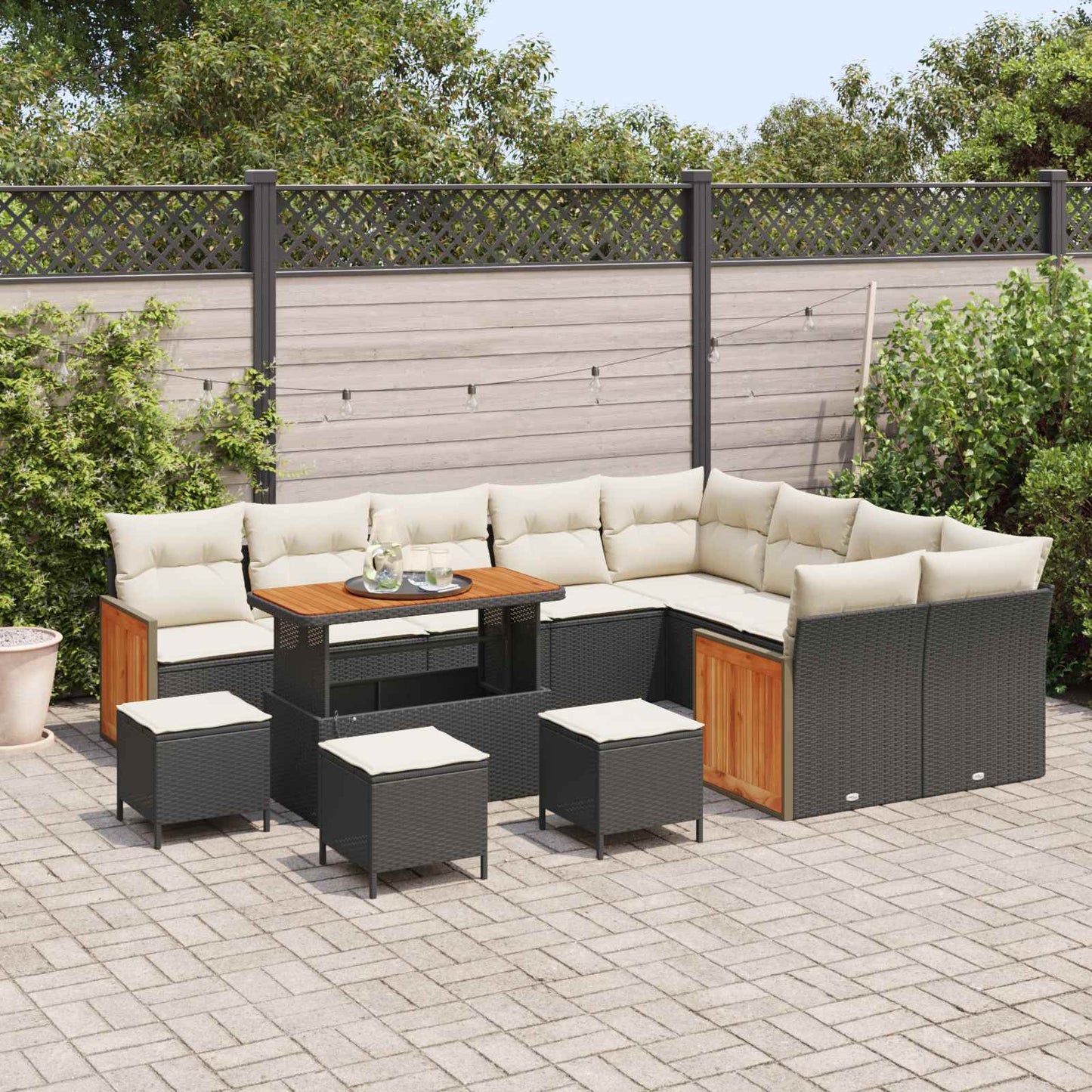 Gartensofa-set mit Kissen 13 pcs Schwarz und Creme