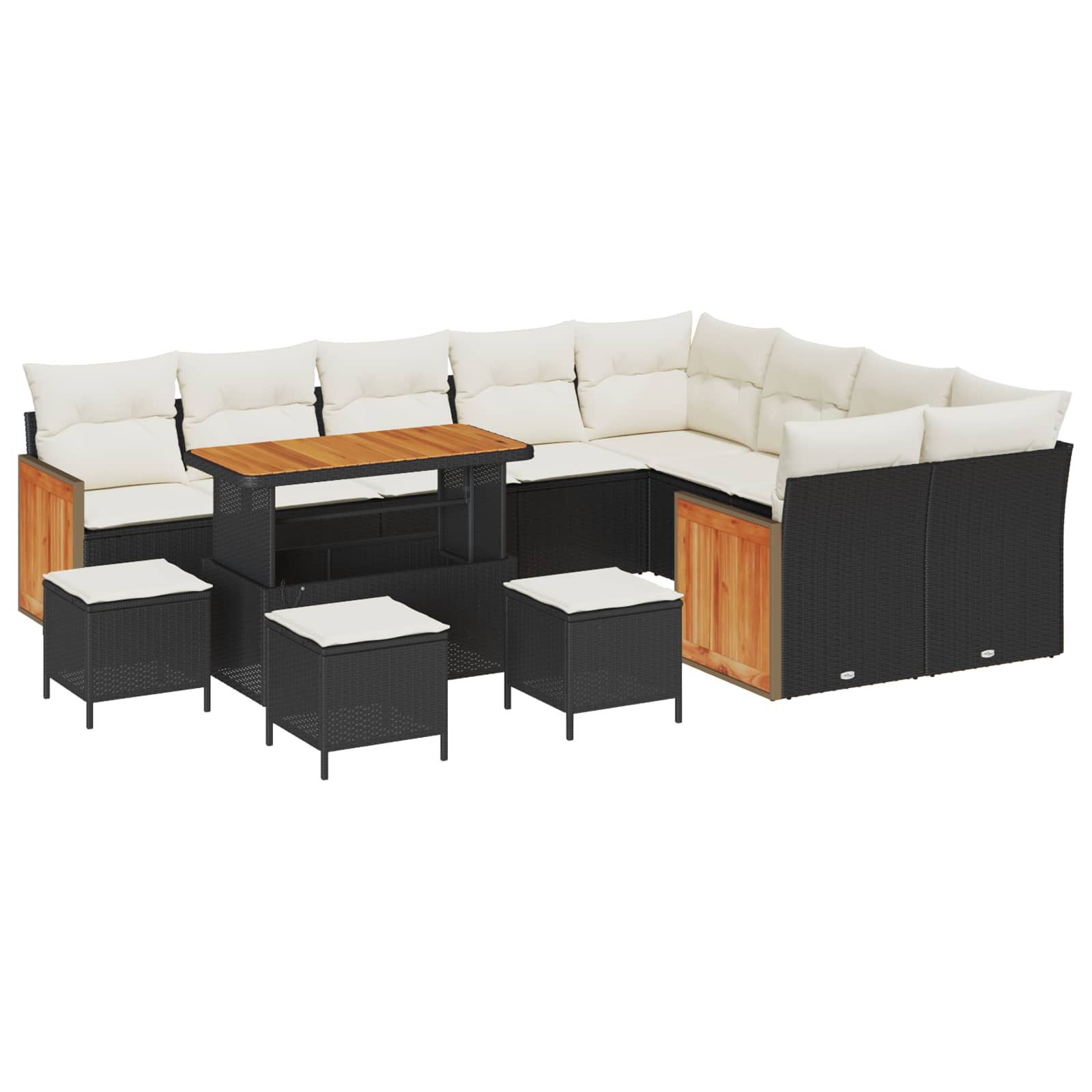 Gartensofa-set mit Kissen 13 pcs Schwarz und Creme