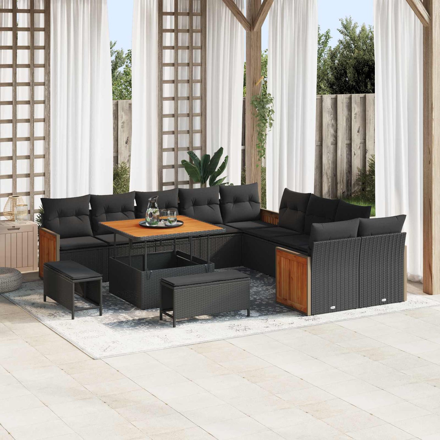 Gartensofa-set mit Kissen 13 pcs Schwarz