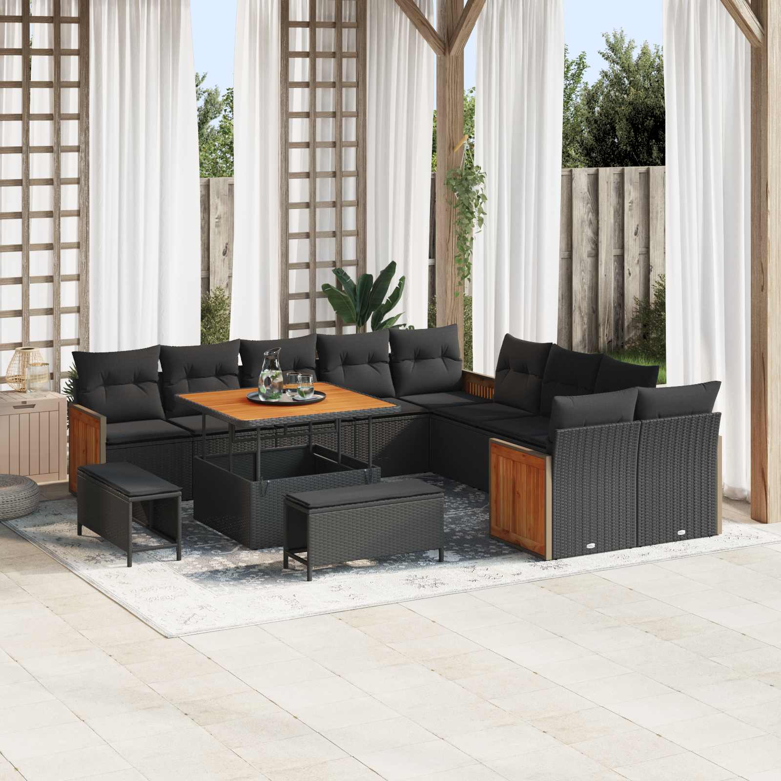 Gartensofa-set mit Kissen 13 pcs Schwarz