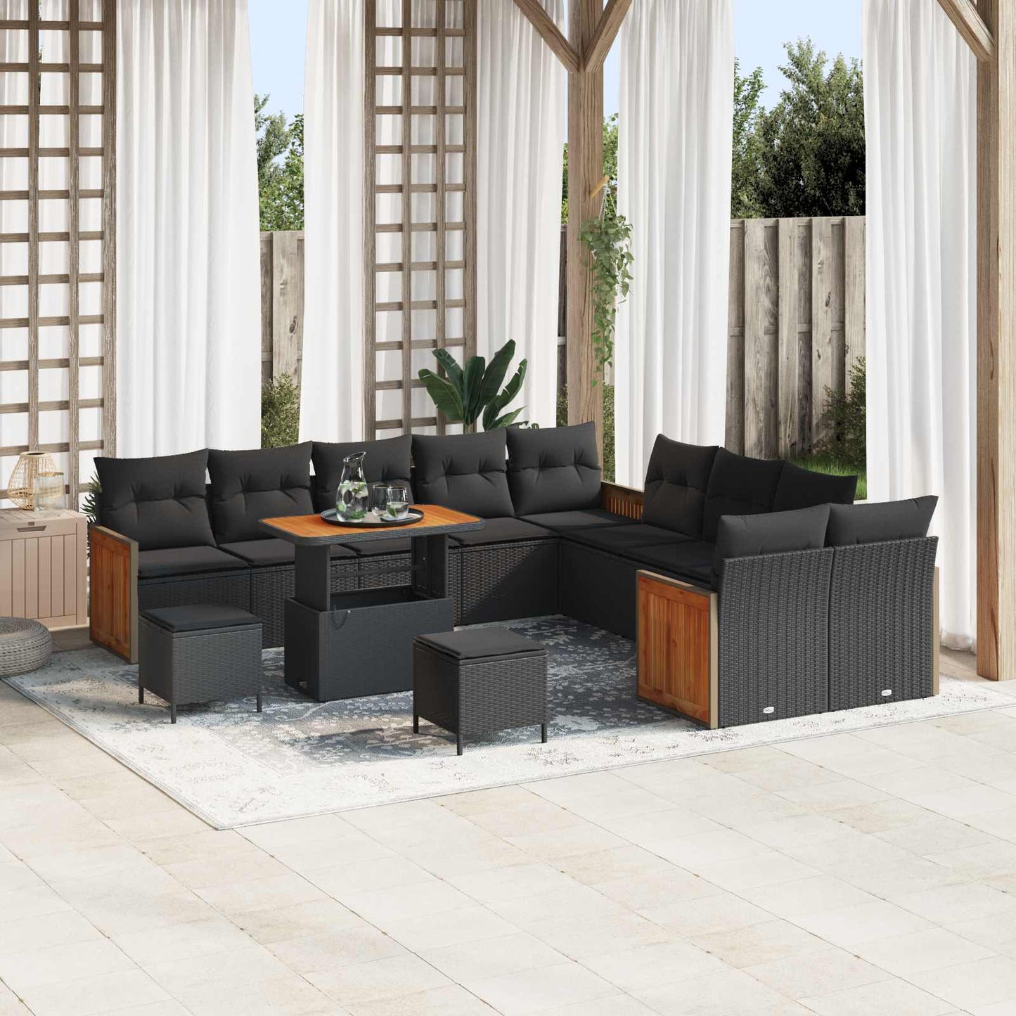 Gartensofa-set mit Kissen 13 pcs Schwarz