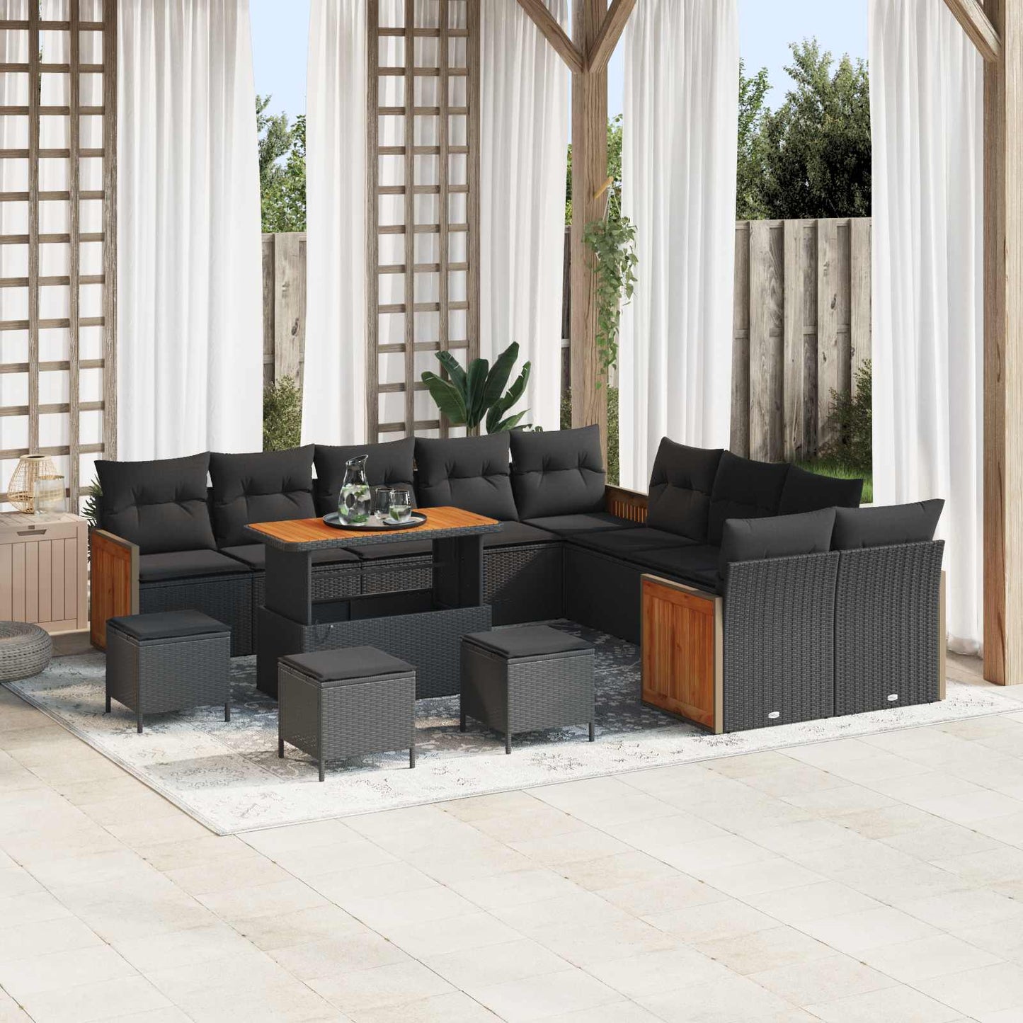 Gartensofa-set mit Kissen 14 pcs Schwarz