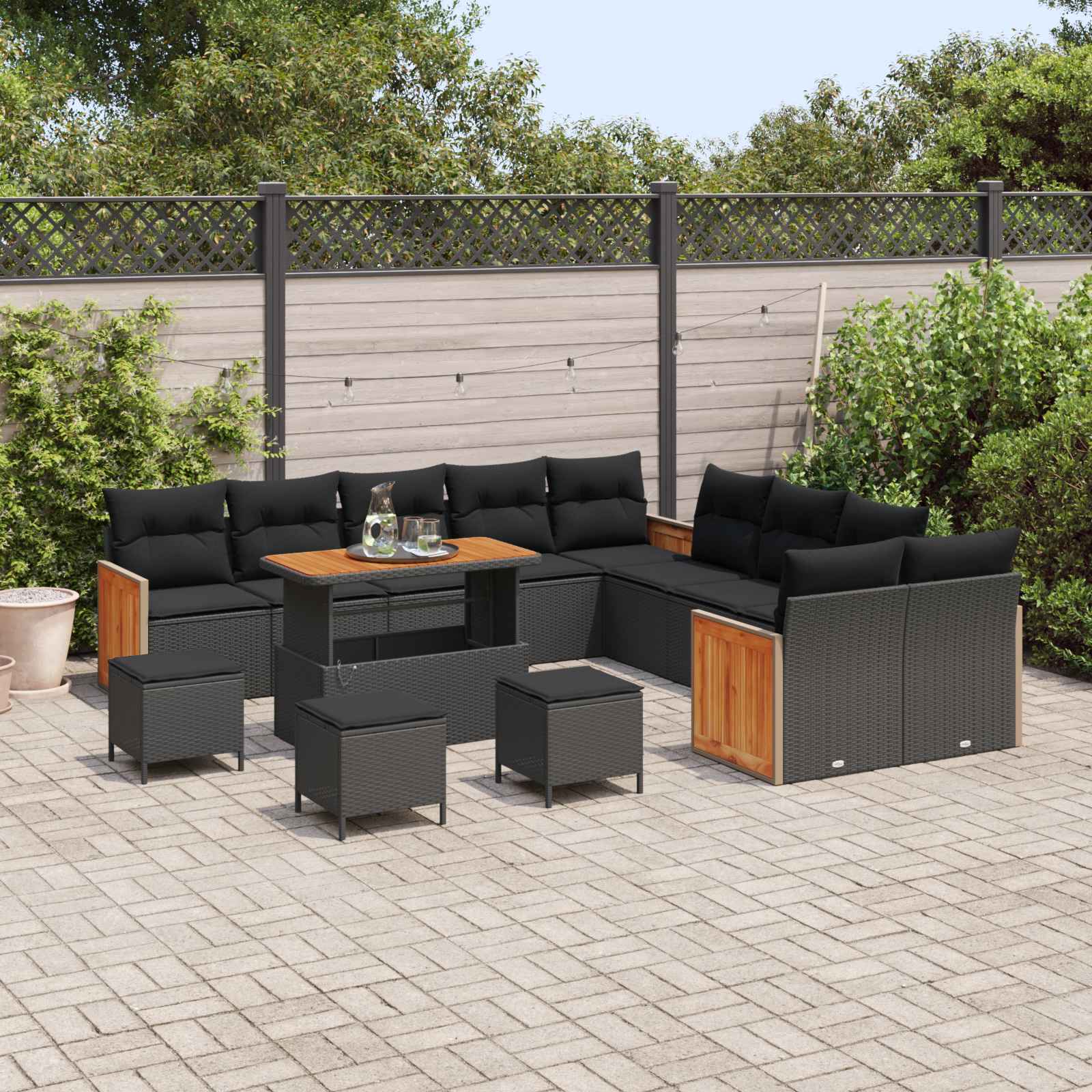 Gartensofa-set mit Kissen 14 pcs Schwarz