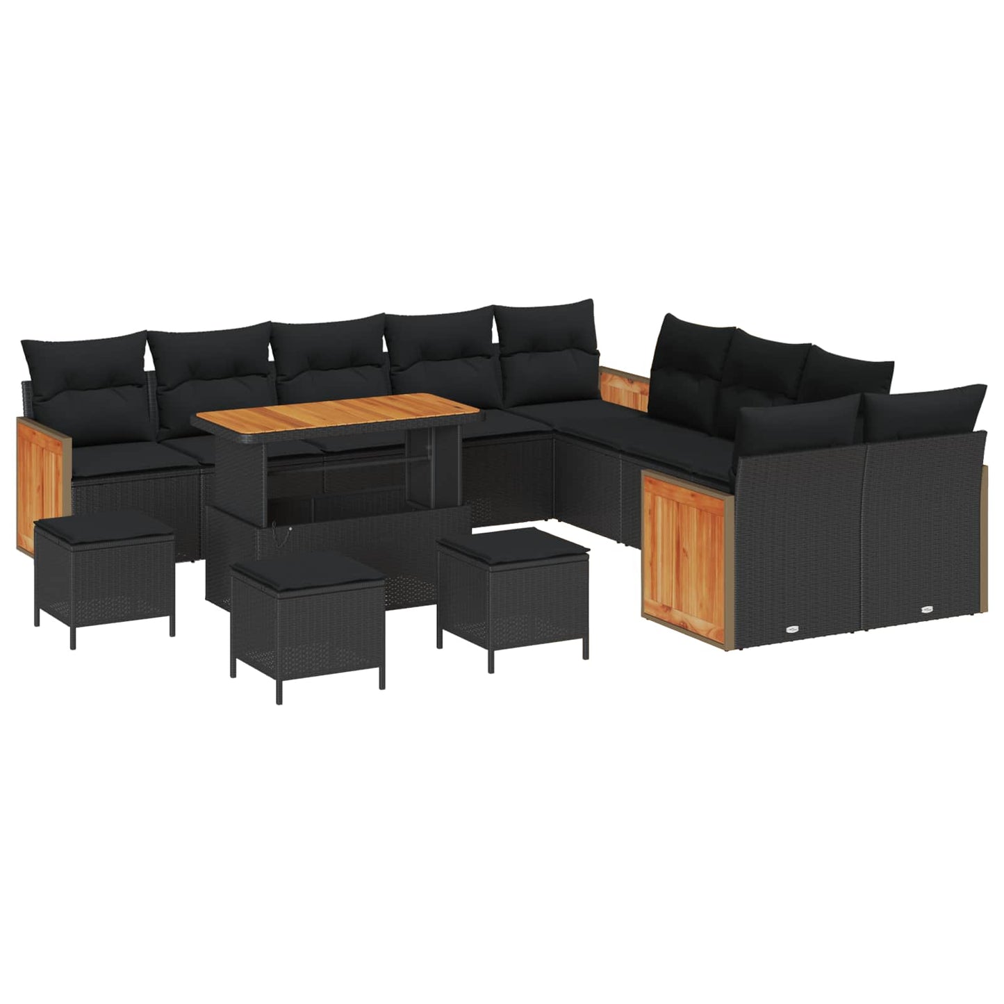 Gartensofa-set mit Kissen 14 pcs Schwarz