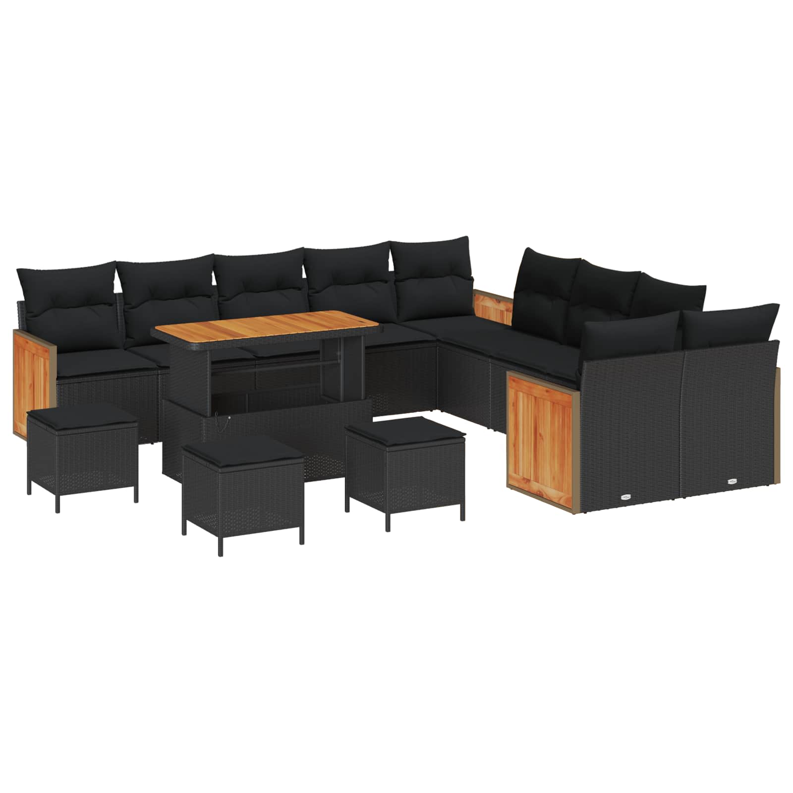 Gartensofa-set mit Kissen 14 pcs Schwarz