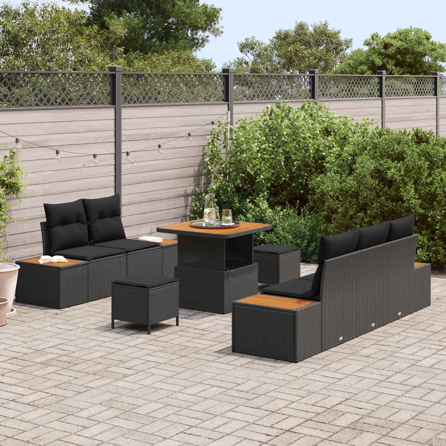 Gartensofa-set 8 stk. 7-Sitzanzahl Schwarz