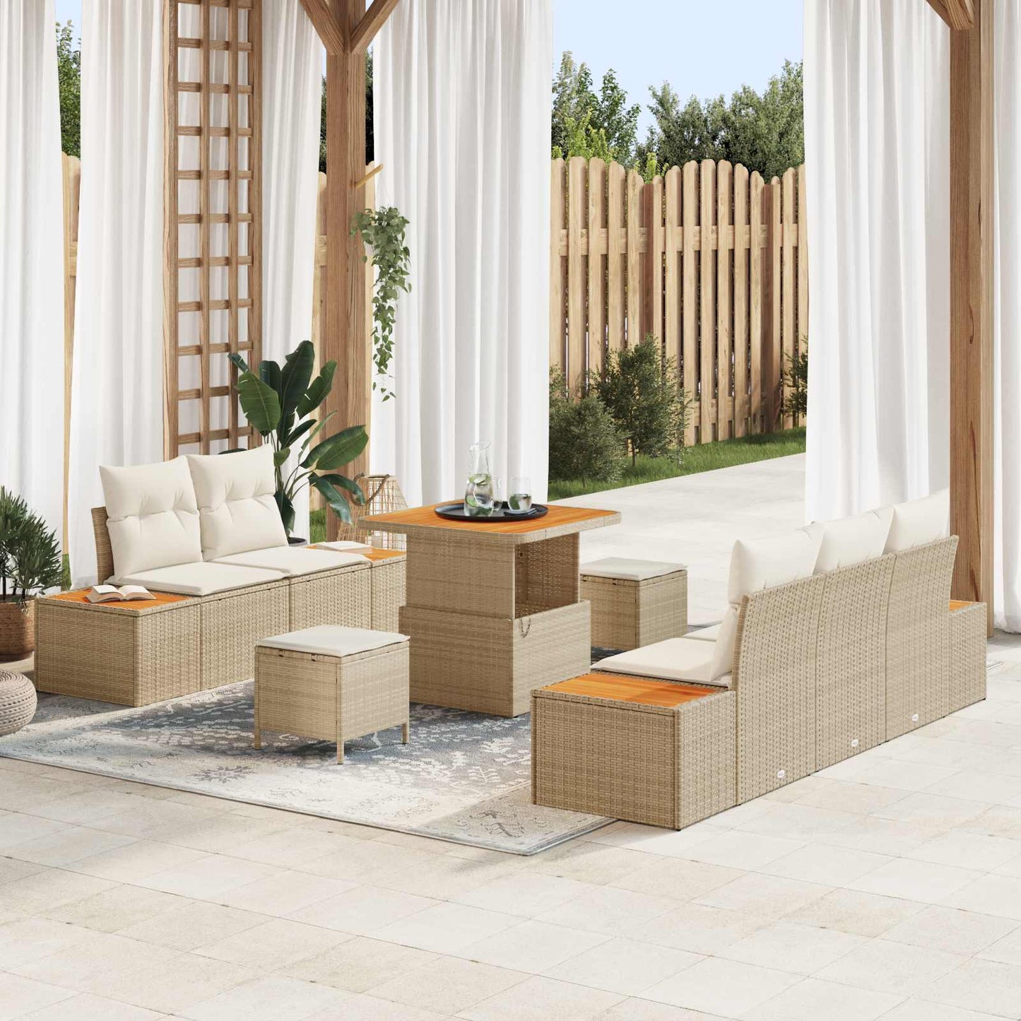 Gartensofa-set 8 pcs 7-Seater Beige und Creme