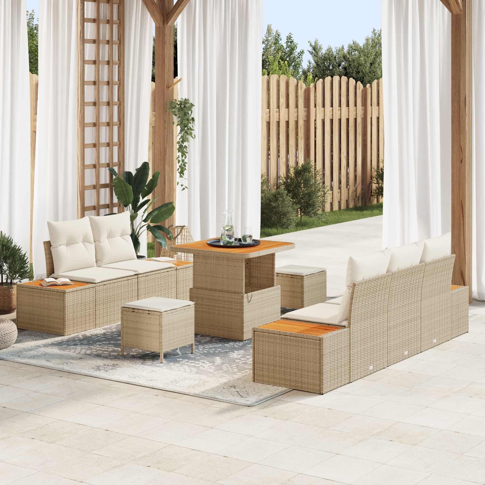 Gartensofa-set 8 stk. 7-Sitzanzahl Beige und Creme