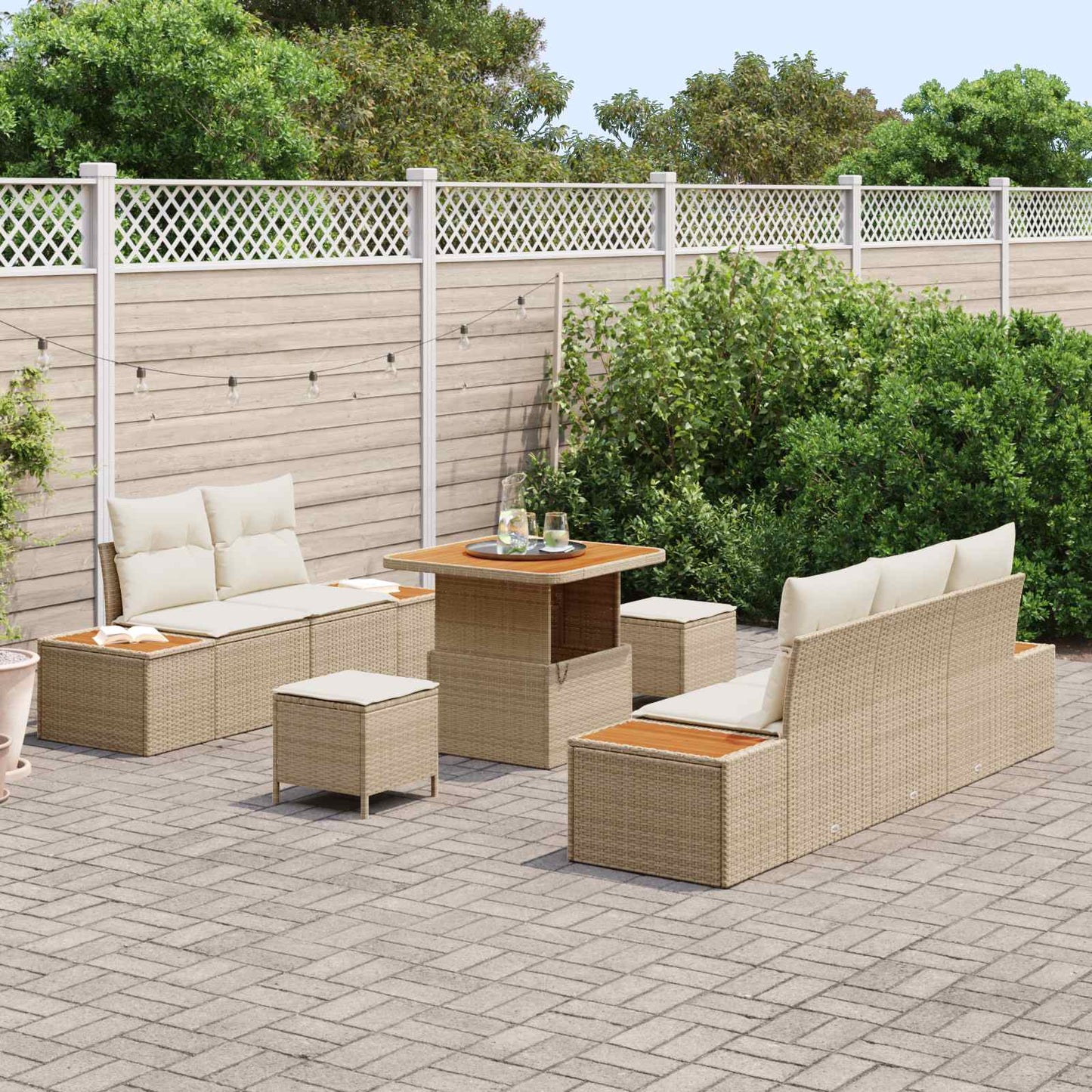 Gartensofa-set 8 stk. 7-Sitzanzahl Beige und Creme