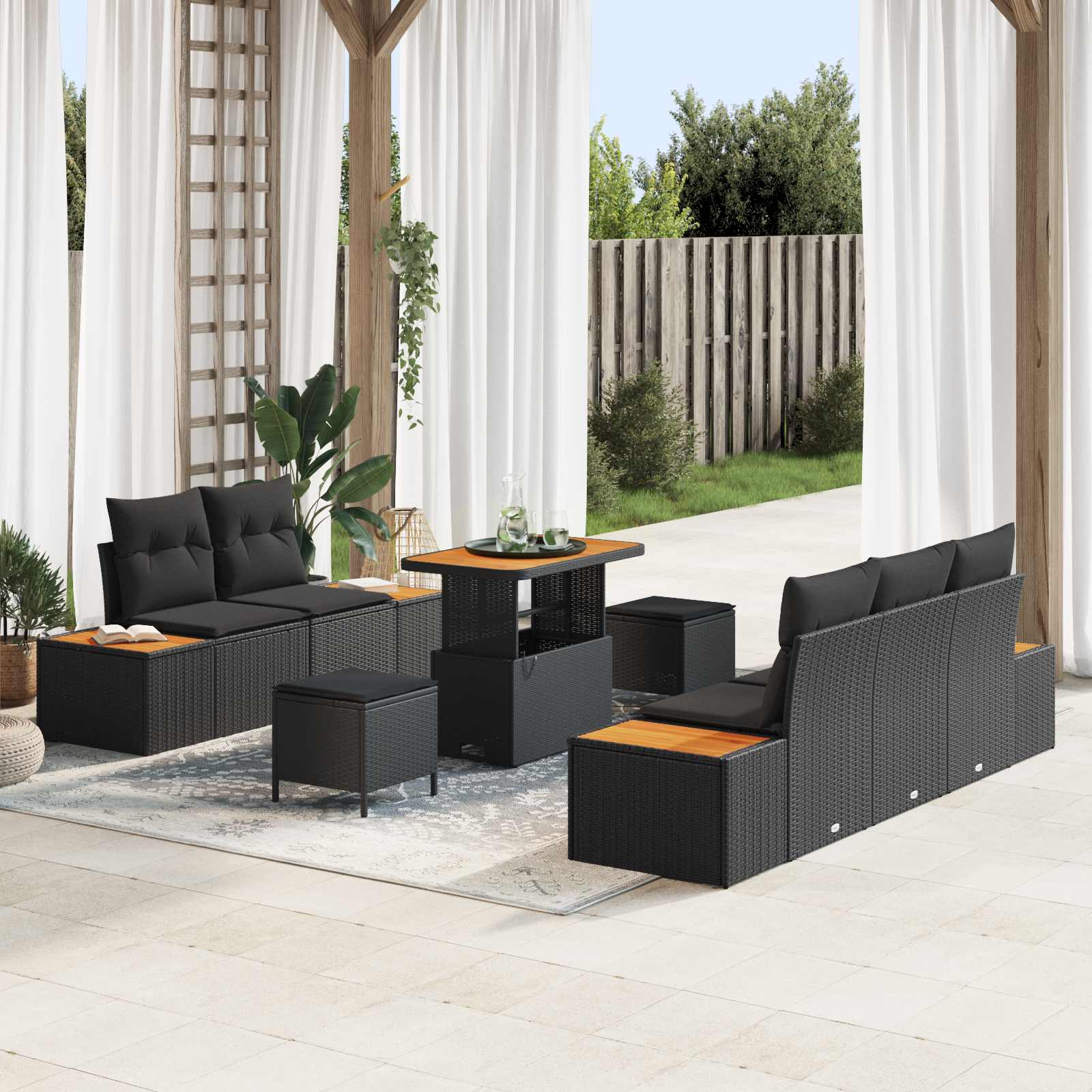 Gartensofa-set 8 stk. 7-Sitzanzahl Schwarz