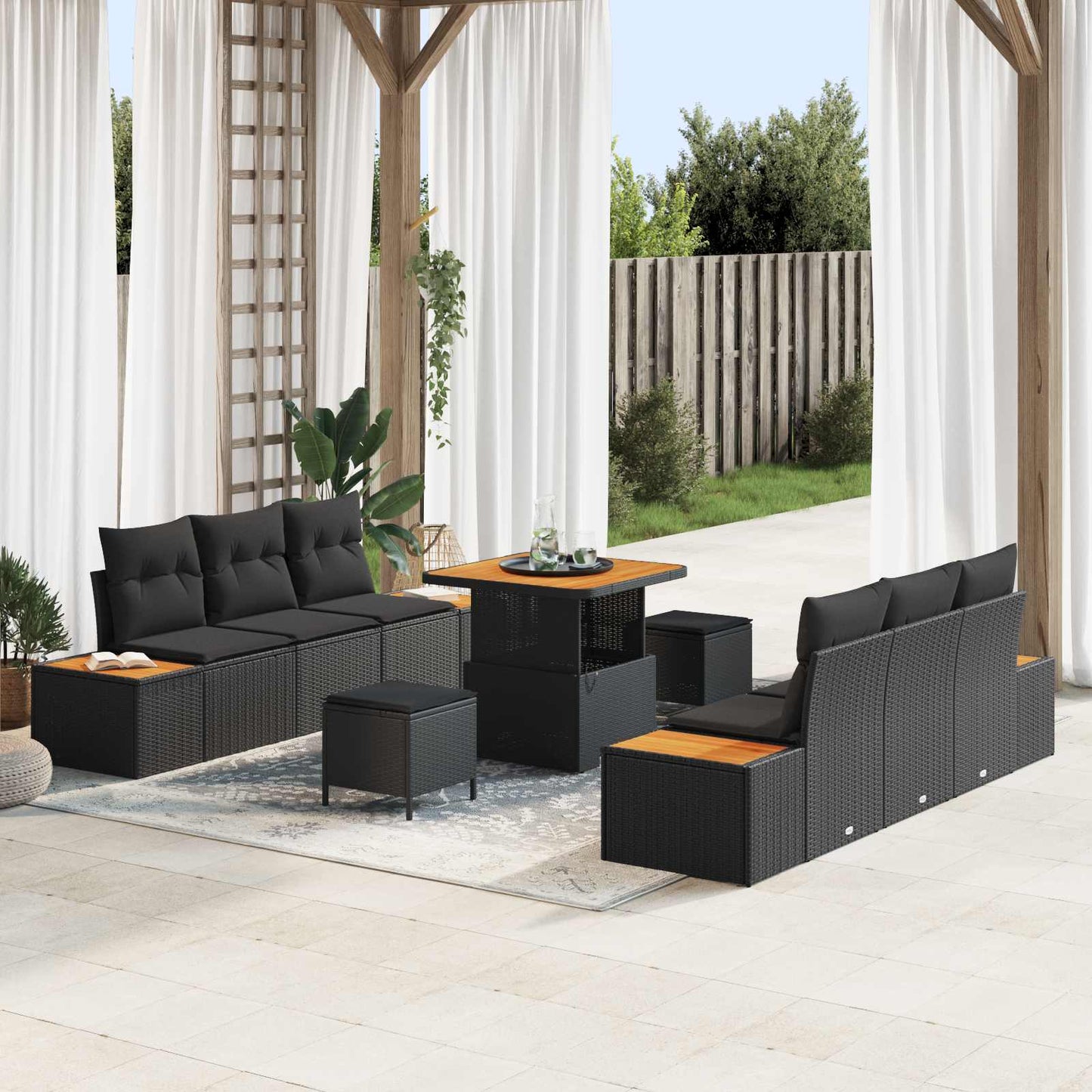 Gartensofa-set 9 stk. 8-Sitzanzahl Schwarz