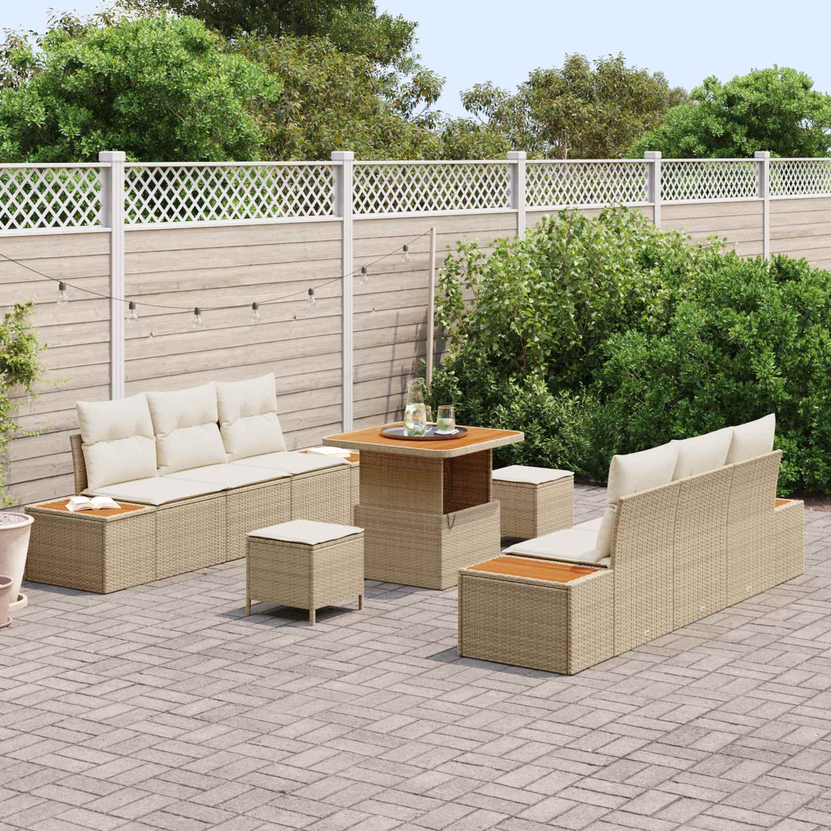 Gartensofa-set 9 Stk. 8-Sitzanzahl Beige und Creme