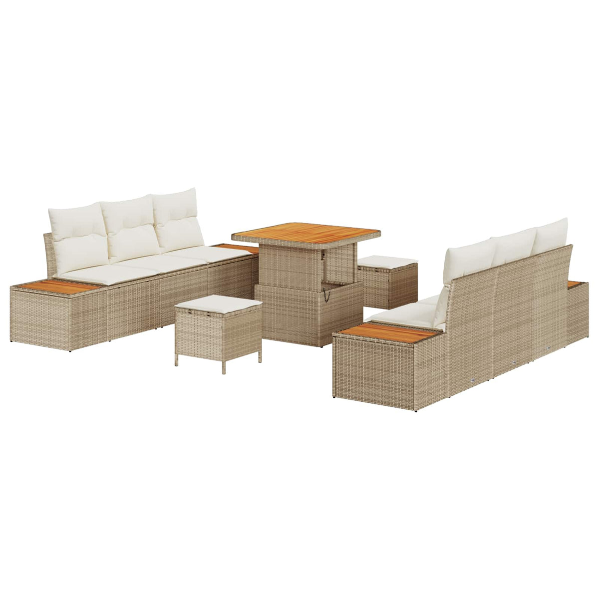 Gartensofa-set 9 Stk. 8-Sitzanzahl Beige und Creme
