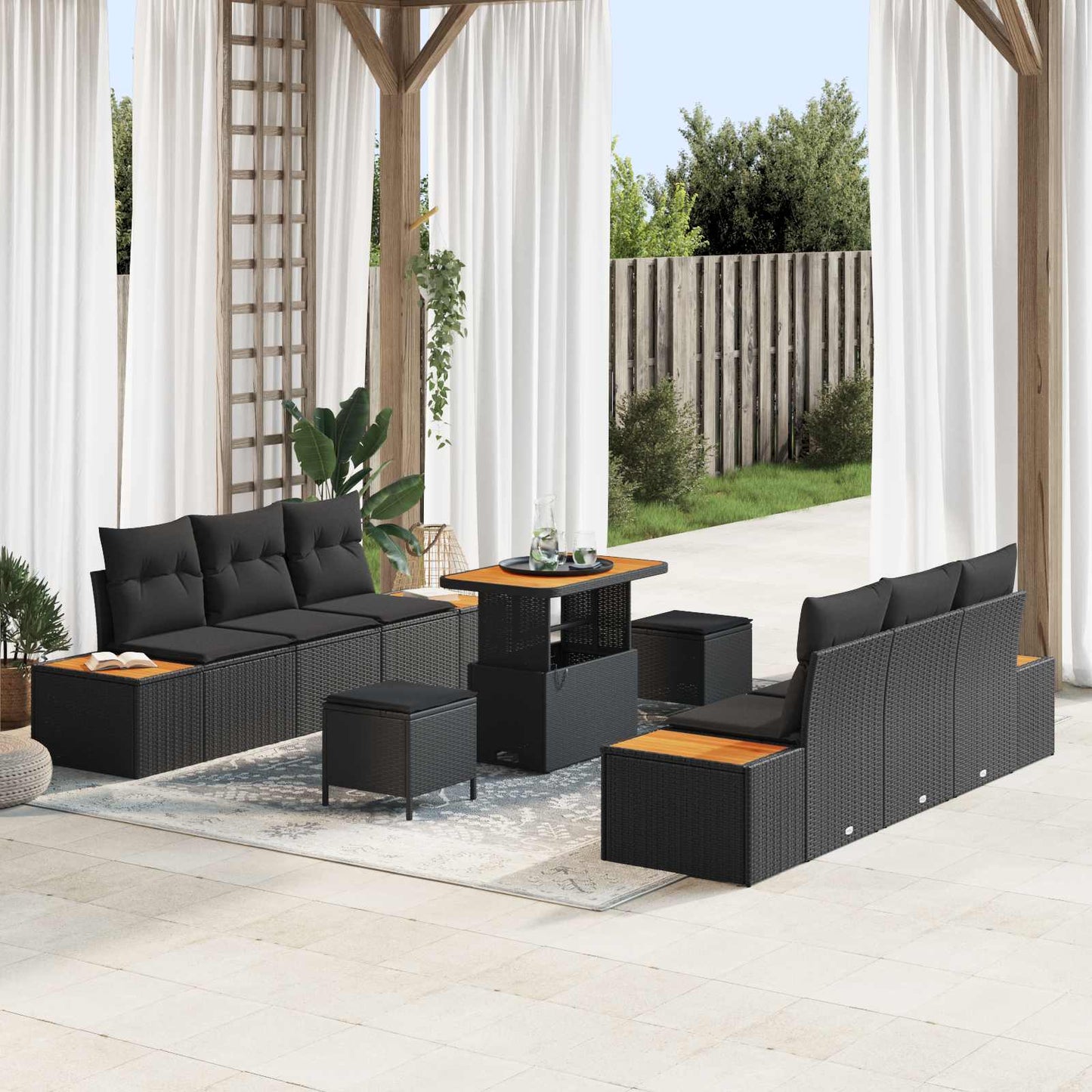Gartensofa-set 9 stk. 8-Sitzanzahl Schwarz