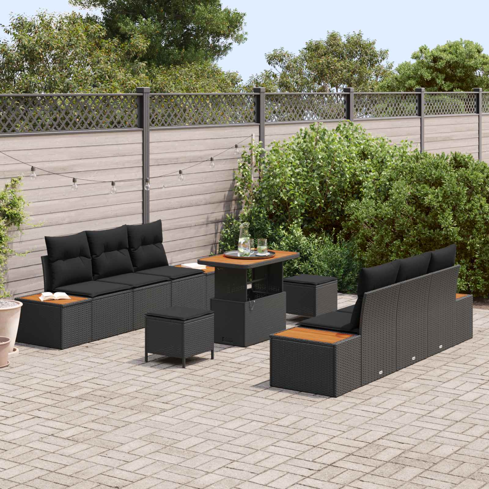 Gartensofa-set 9 stk. 8-Sitzanzahl Schwarz