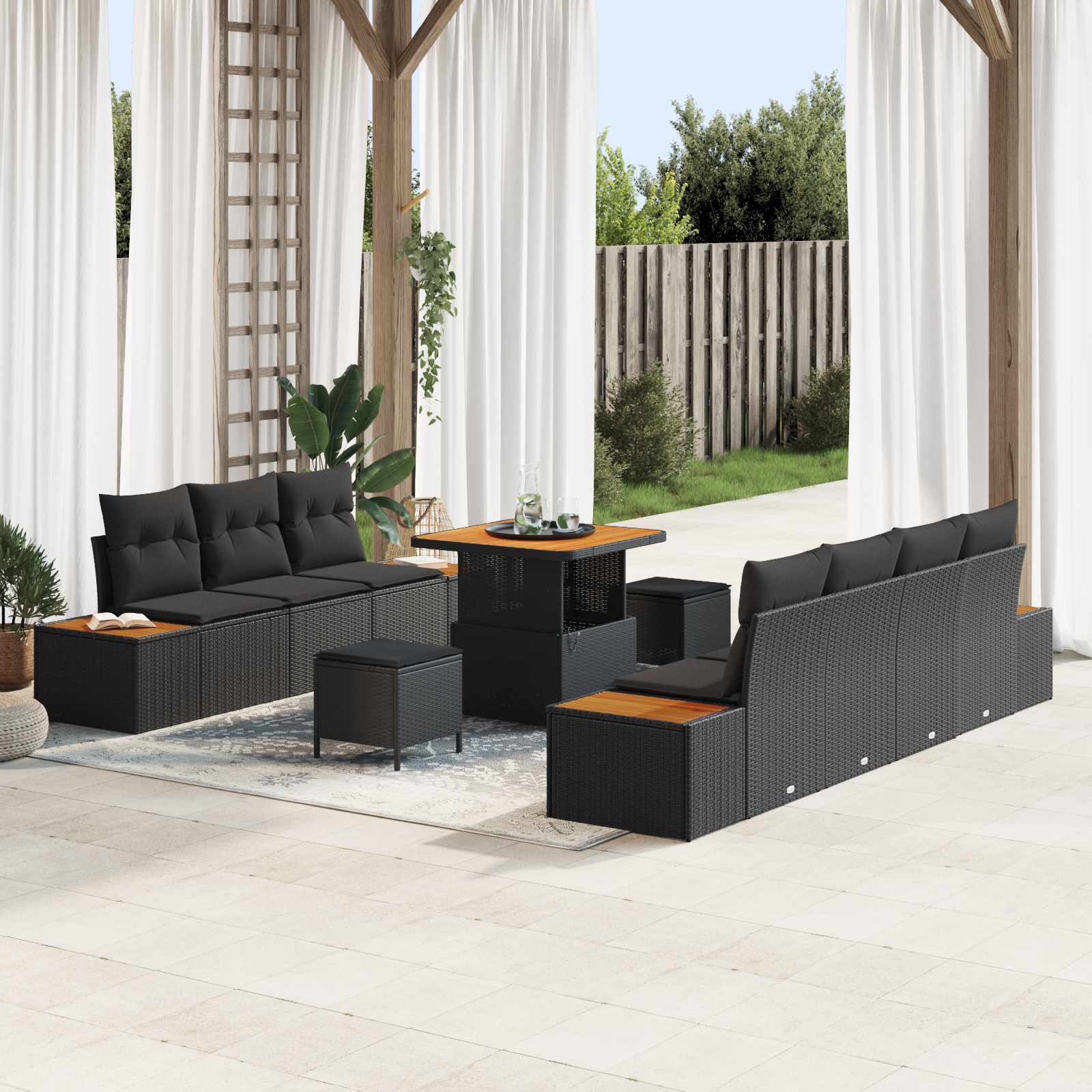 Gartensofa-set 10 stk. 9-Sitzanzahl Schwarz
