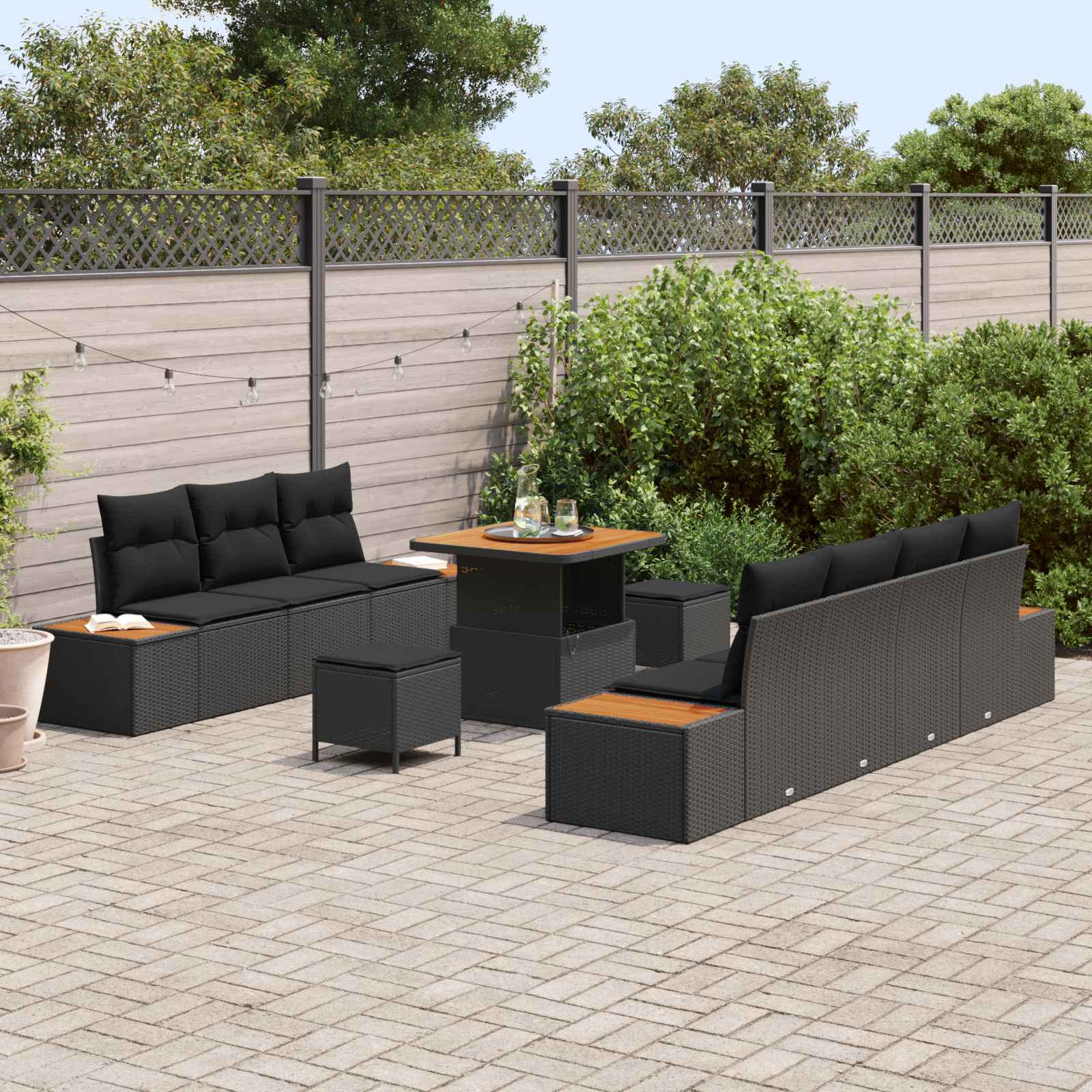 Gartensofa-set 10 stk. 9-Sitzanzahl Schwarz