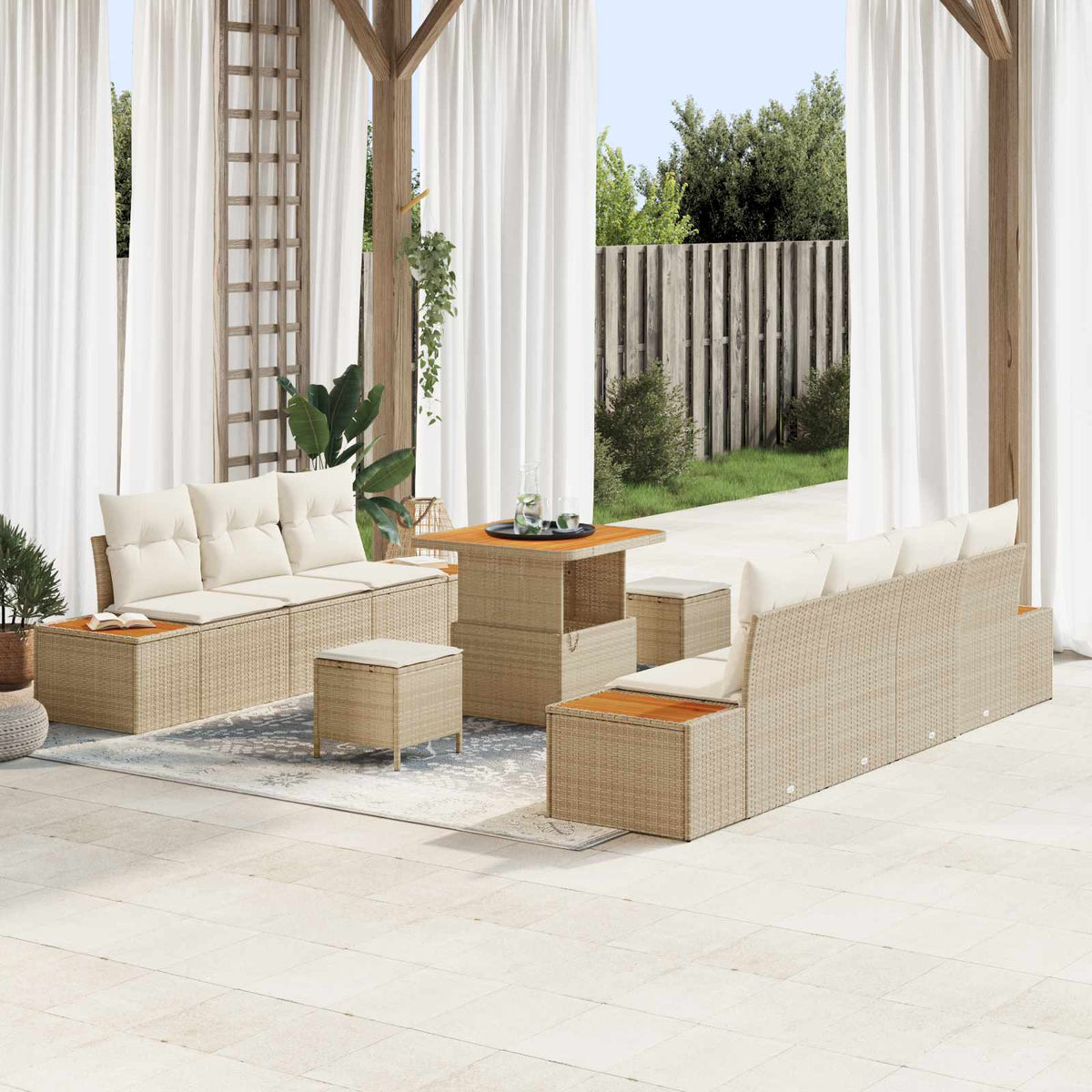 Gartensofa-set 10 stk. 9-Sitzanzahl Beige und Creme