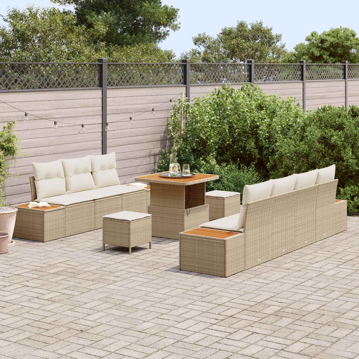 Gartensofa-set 10 stk. 9-Sitzanzahl Beige und Creme