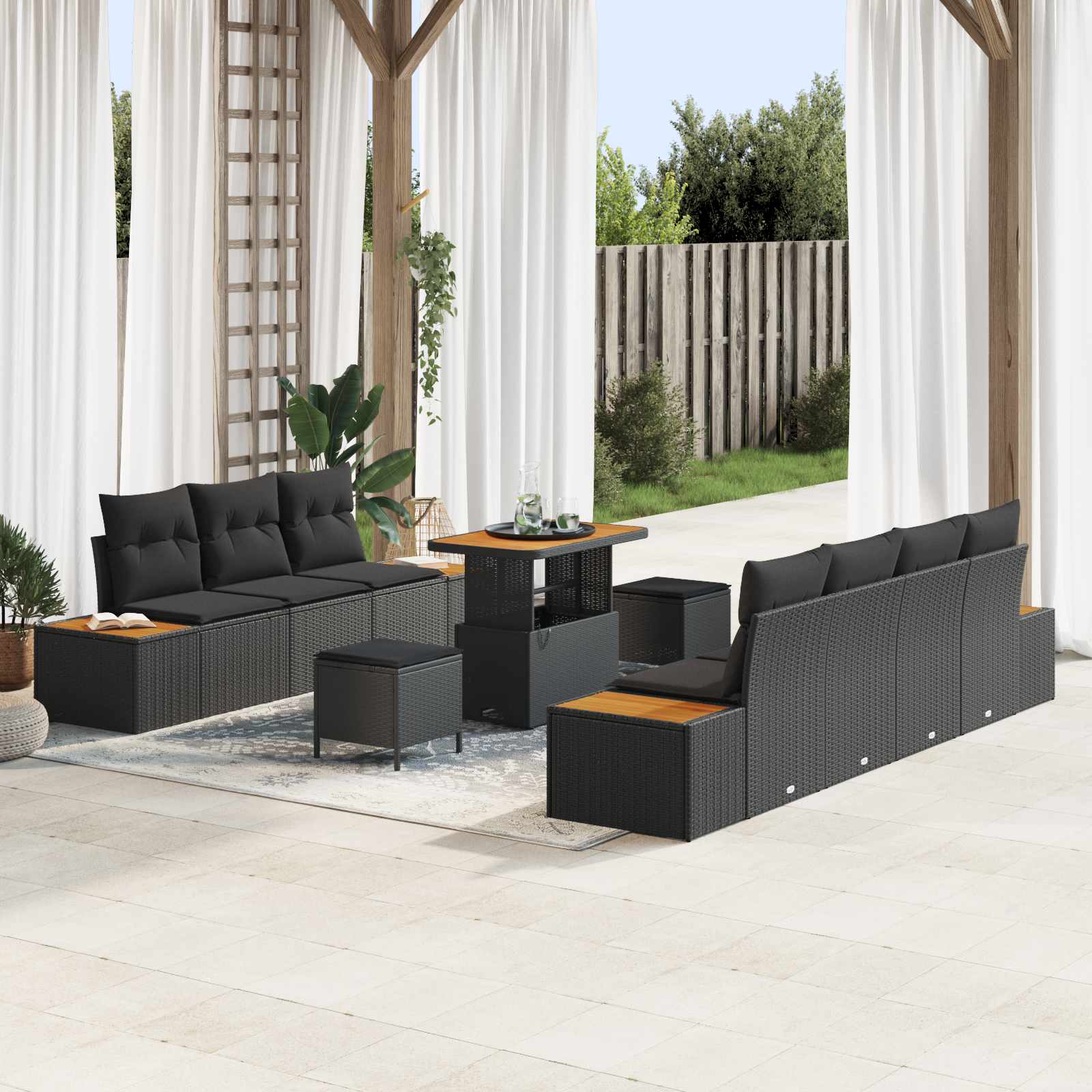 Gartensofa-set 10 stk. 9-Sitzanzahl Schwarz