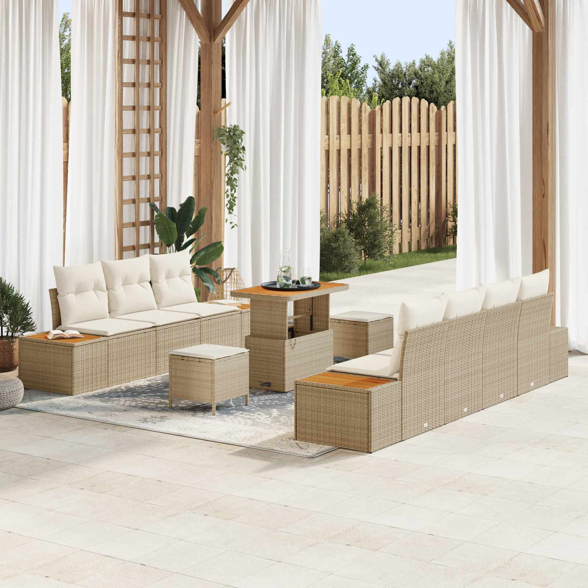 Gartensofa-set 10 stk. 9-Sitzanzahl Beige und Creme