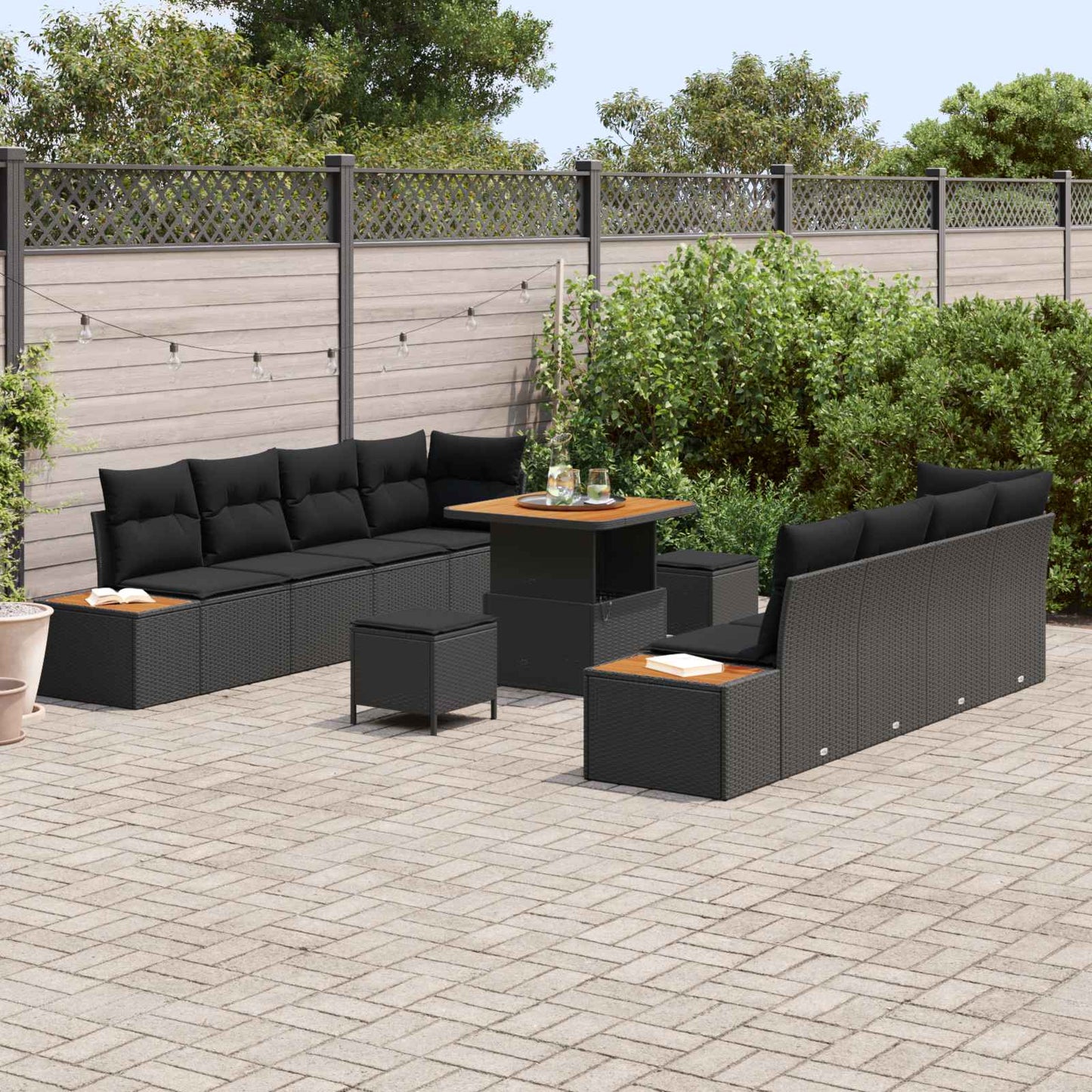 Gartensofa-set mit Kissen 11 pcs Schwarz