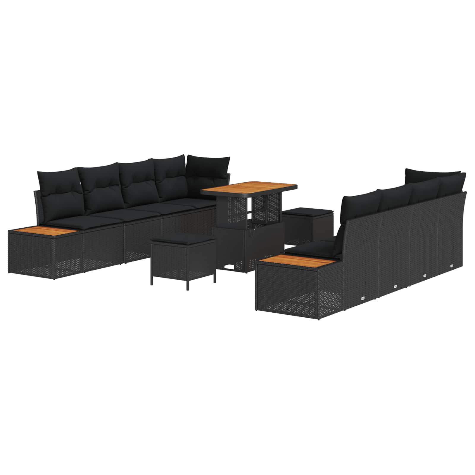 Gartensofa-set mit Kissen 11 pcs Schwarz