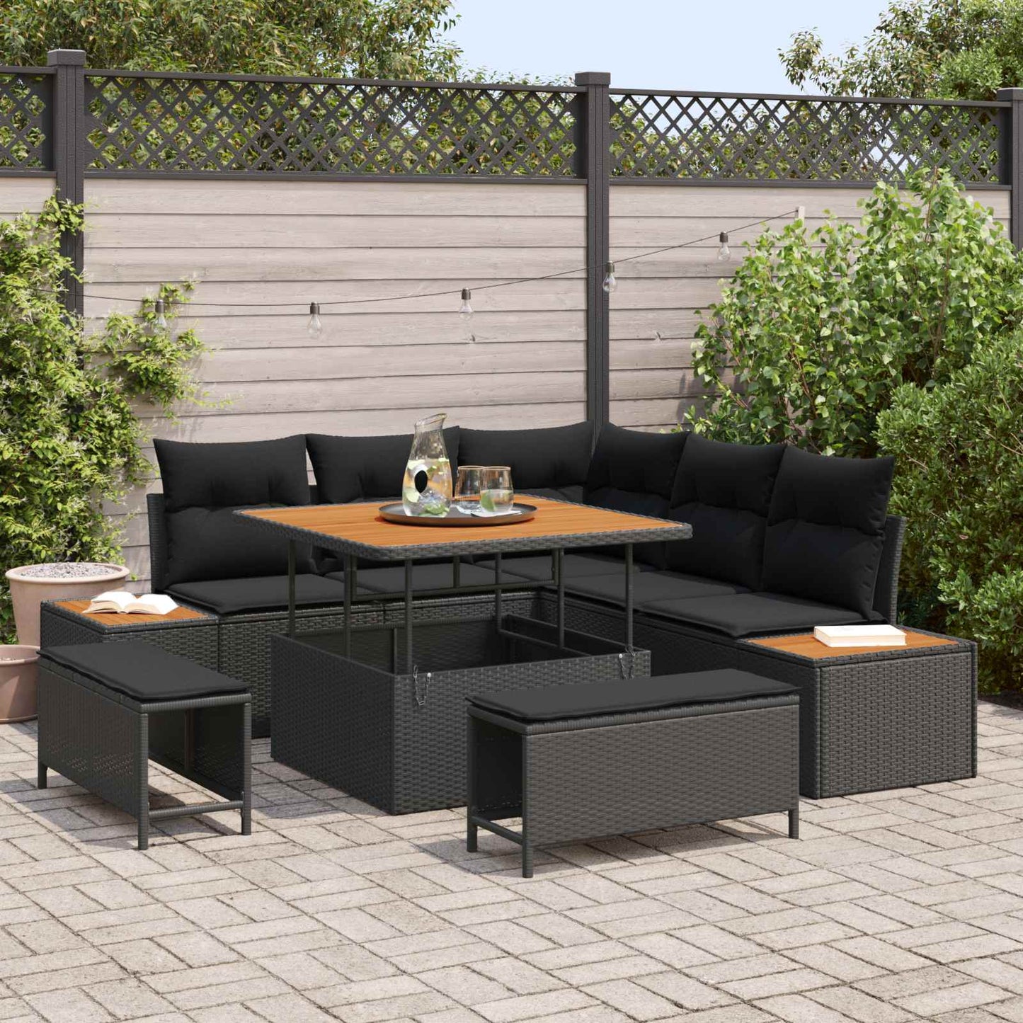 Gartensofa-set 8 stk. 7-Sitzanzahl Schwarz