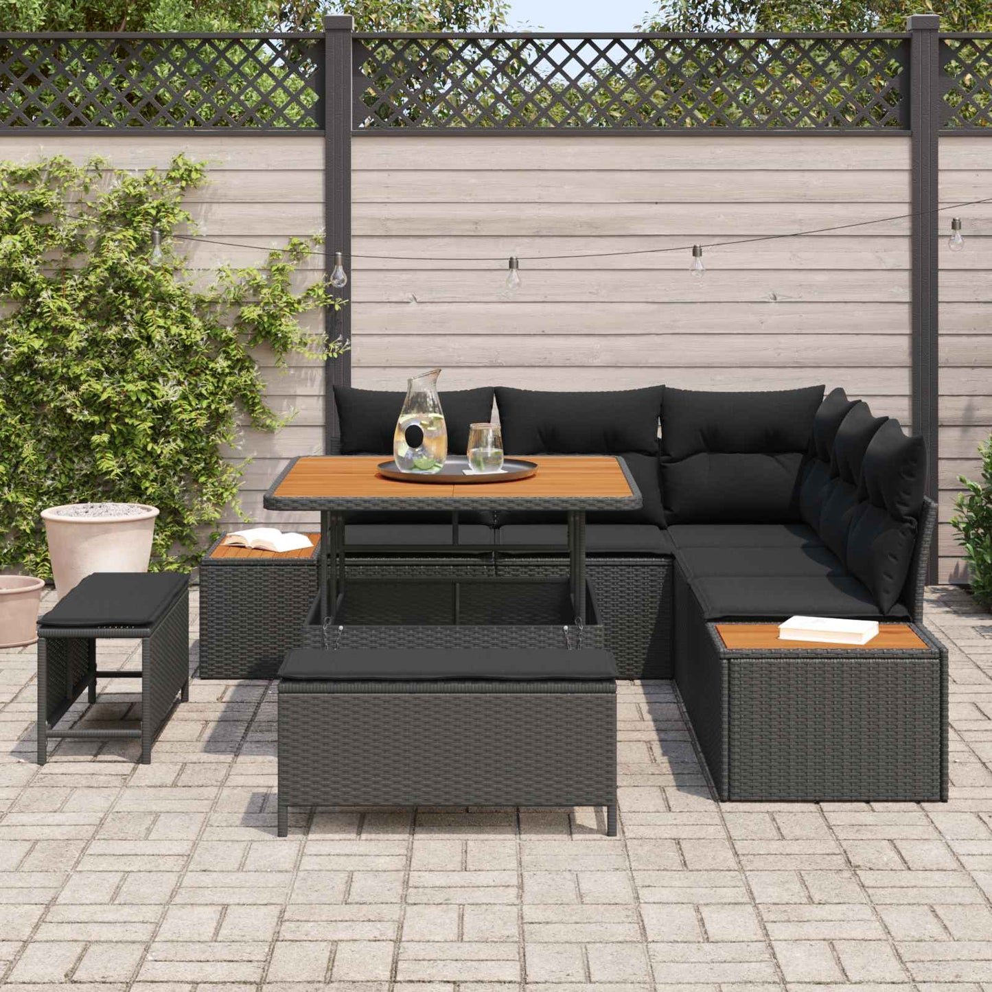 Gartensofa-set 8 stk. 7-Sitzanzahl Schwarz