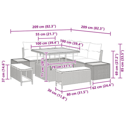 Gartensofa-set 8 stk. 7-Sitzanzahl Schwarz