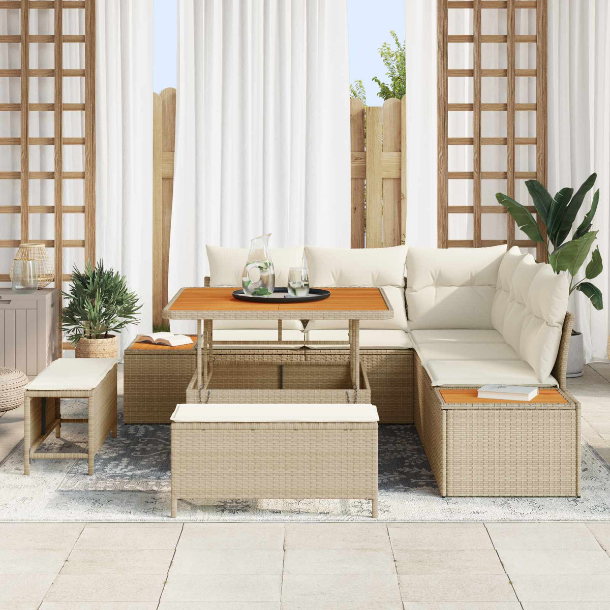 Gartensofa-set 8 stk. 7-Sitzanzahl Beige und Creme