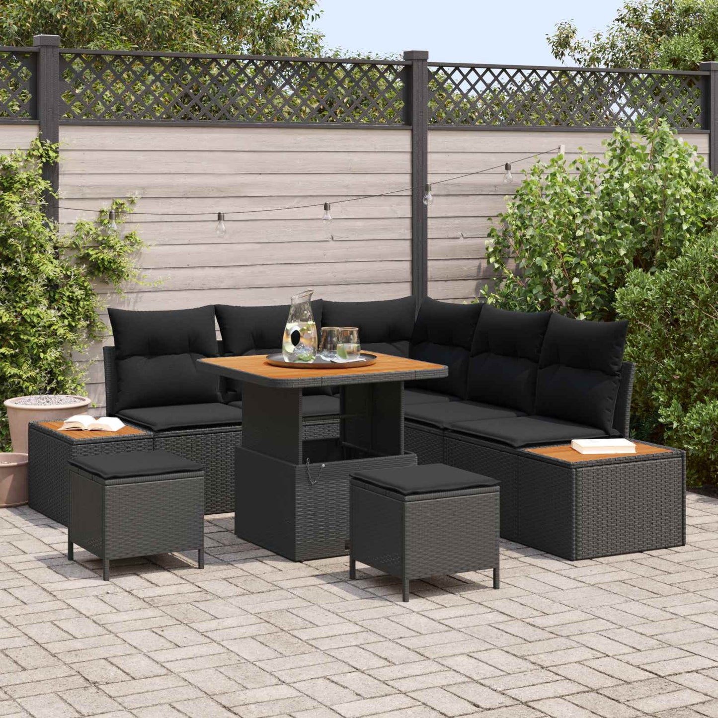 Gartensofa-set 8 stk. 7-Sitzanzahl Schwarz