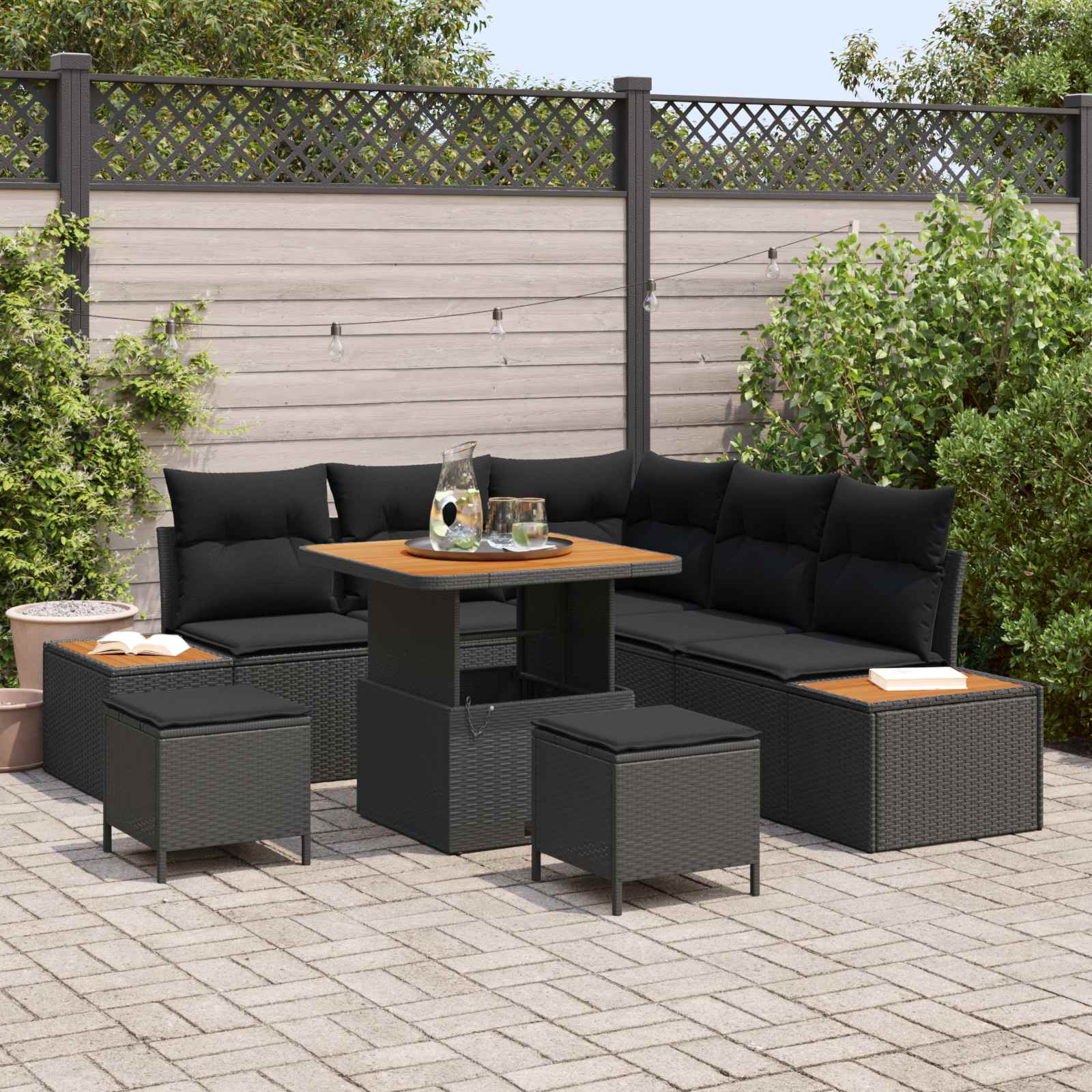 Gartensofa-set 8 stk. 7-Sitzanzahl Schwarz