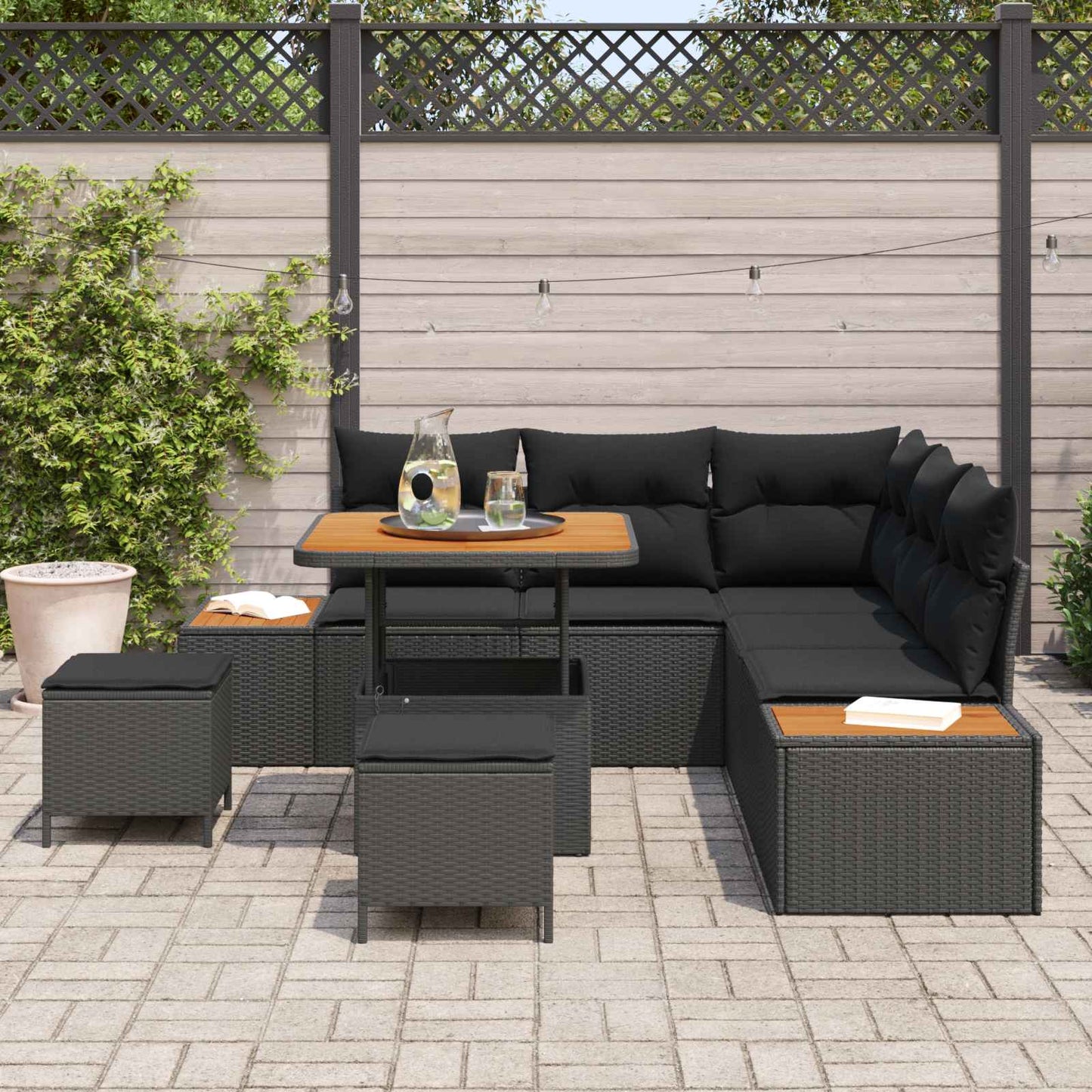 Gartensofa-set 8 stk. 7-Sitzanzahl Schwarz