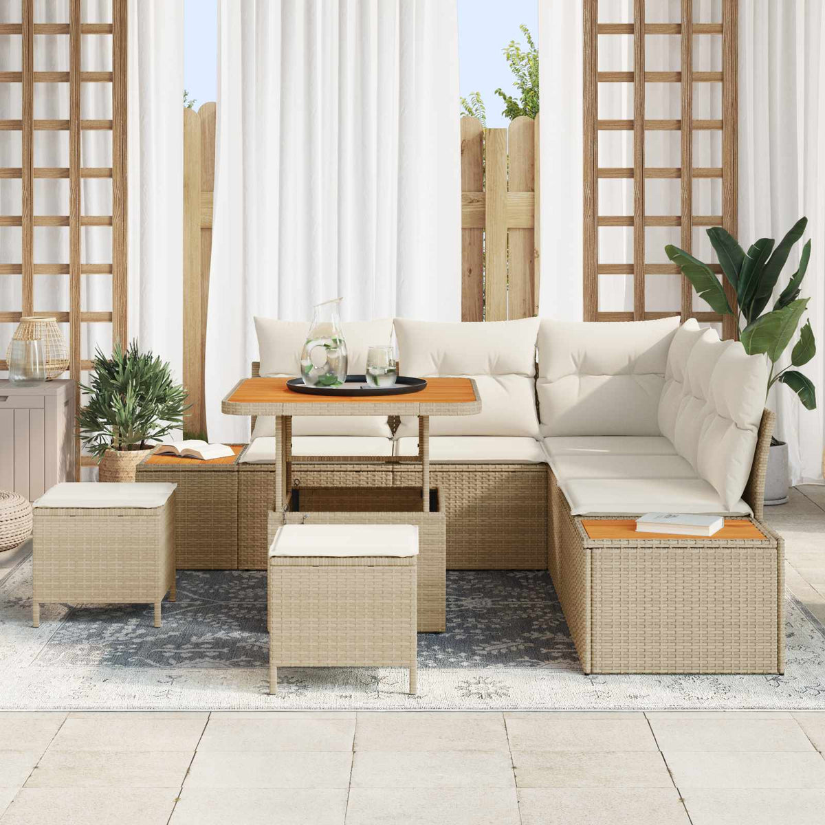 Gartensofa-set 8 stk. 7-Sitzanzahl Beige und Creme