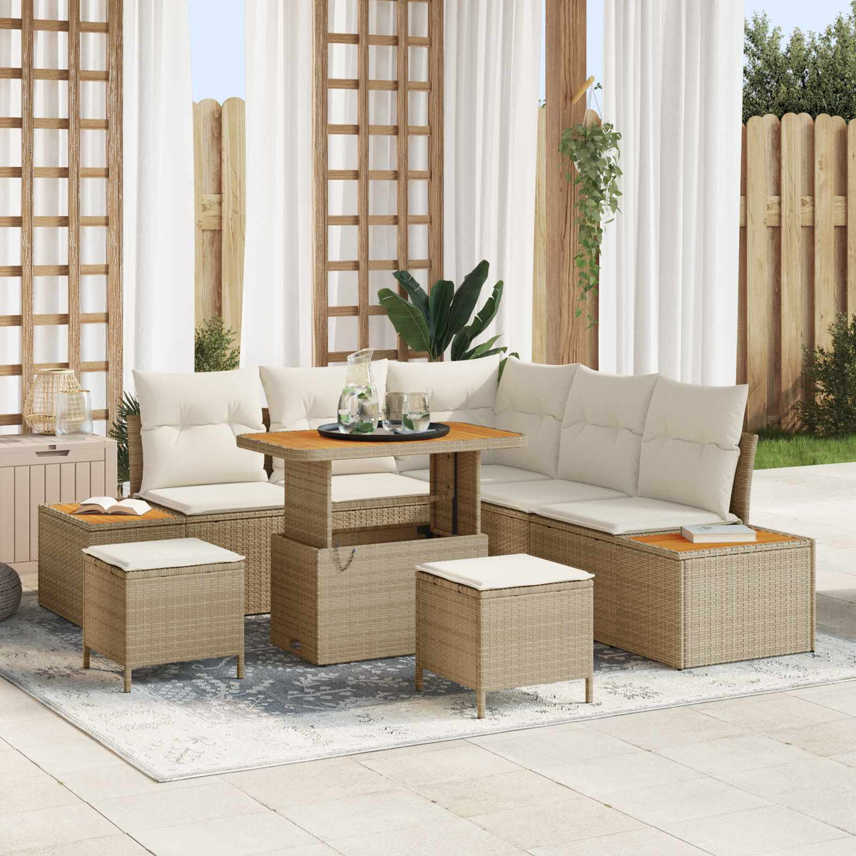 Gartensofa-set 8 stk. 7-Sitzanzahl Beige und Creme