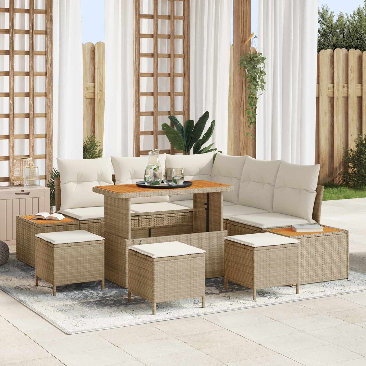 Gartensofa-set 9 stk. 8-Sitzanzahl Beige und Creme