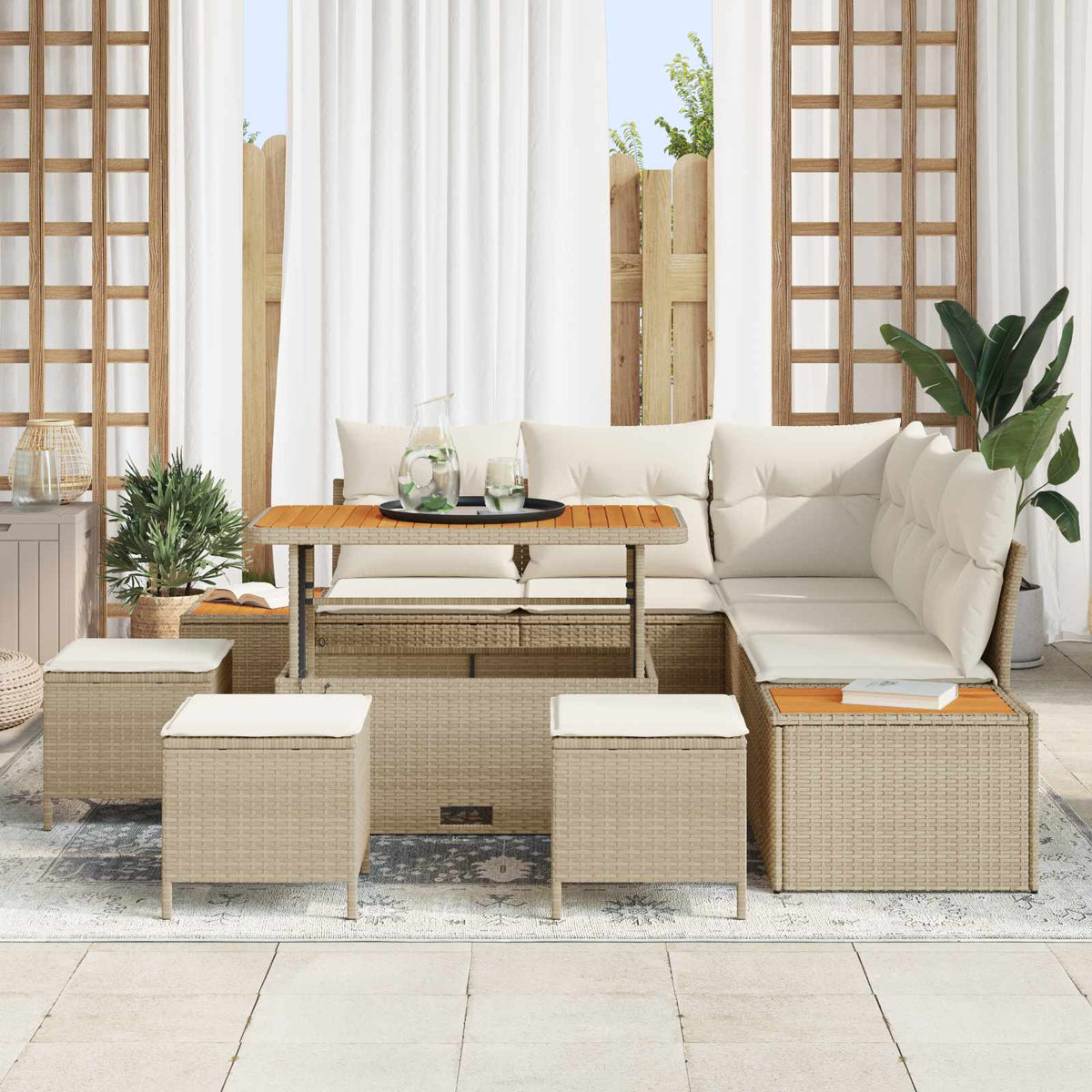 Gartensofa-set 9 stk. 8-Sitzanzahl Beige und Creme