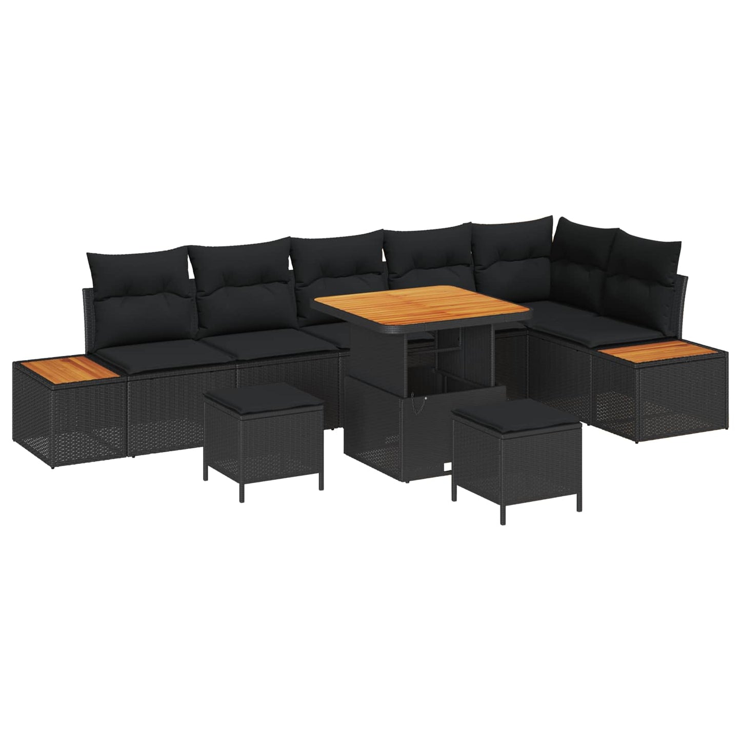 Gartensofa-set mit Kissen 9 pcs Schwarz