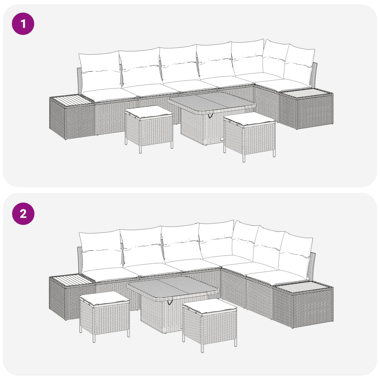 Gartensofa-set mit Kissen 9 pcs Schwarz