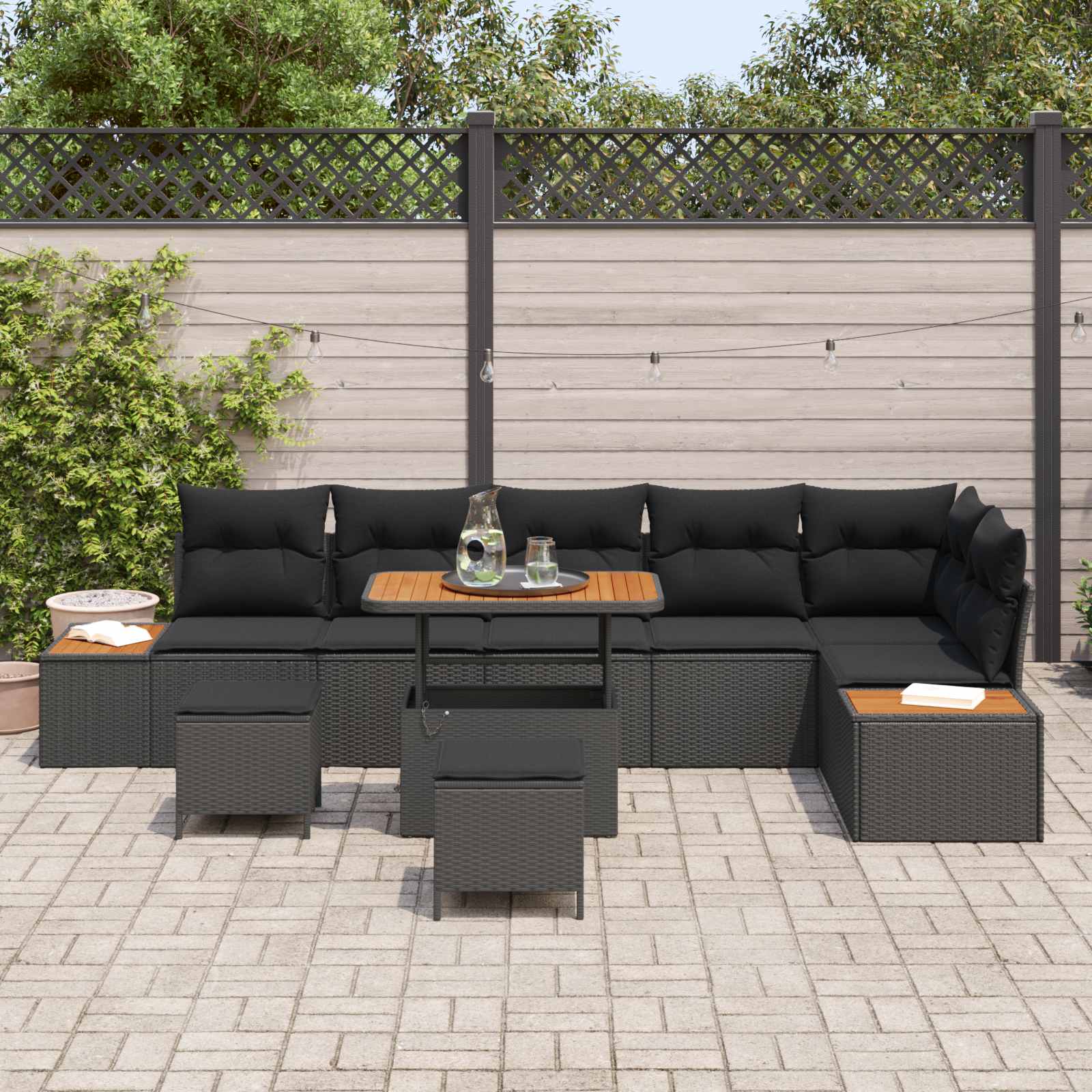 Gartensofa-set 9 stk. 8-Sitzanzahl Schwarz