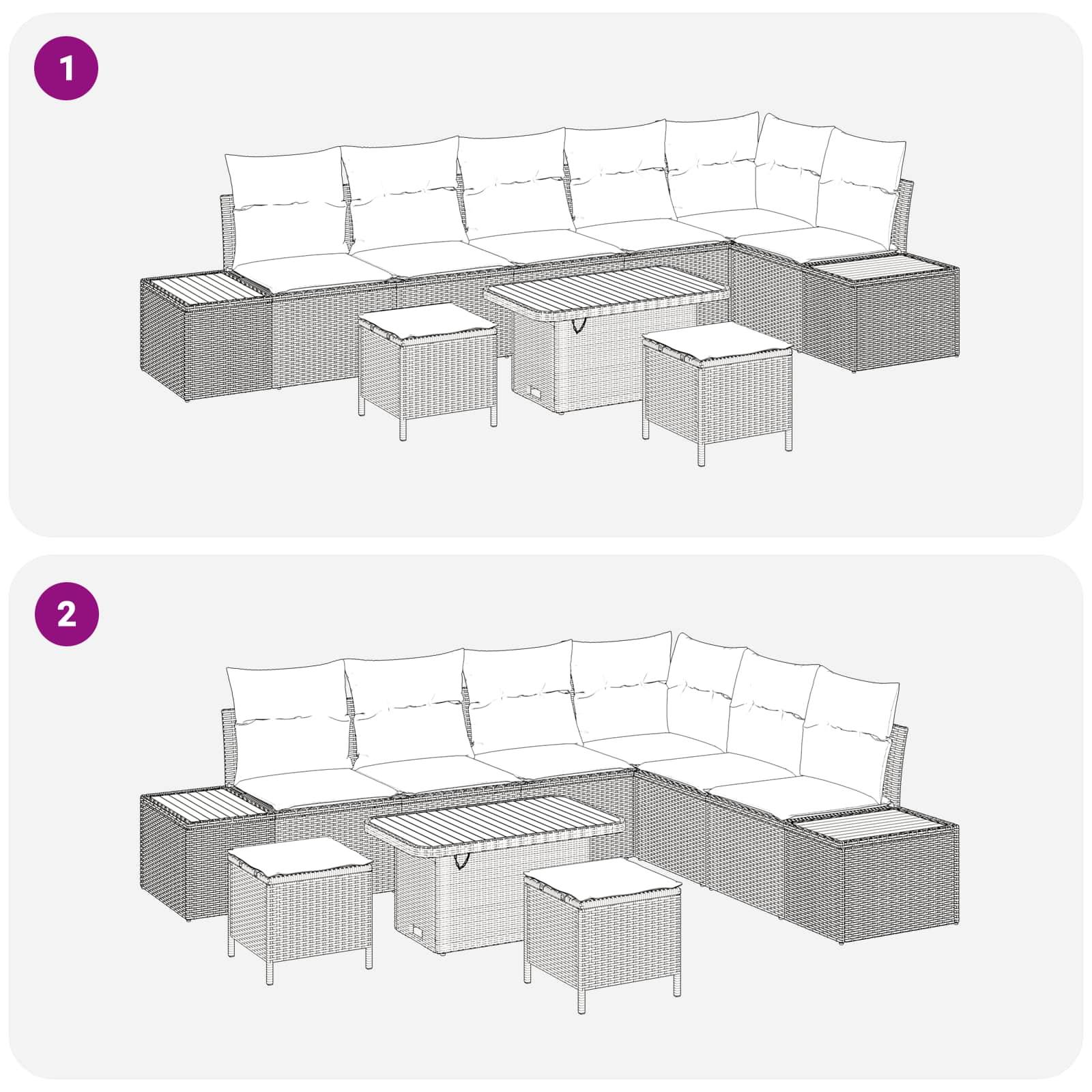 Gartensofa-set mit Kissen 9 pcs Schwarz