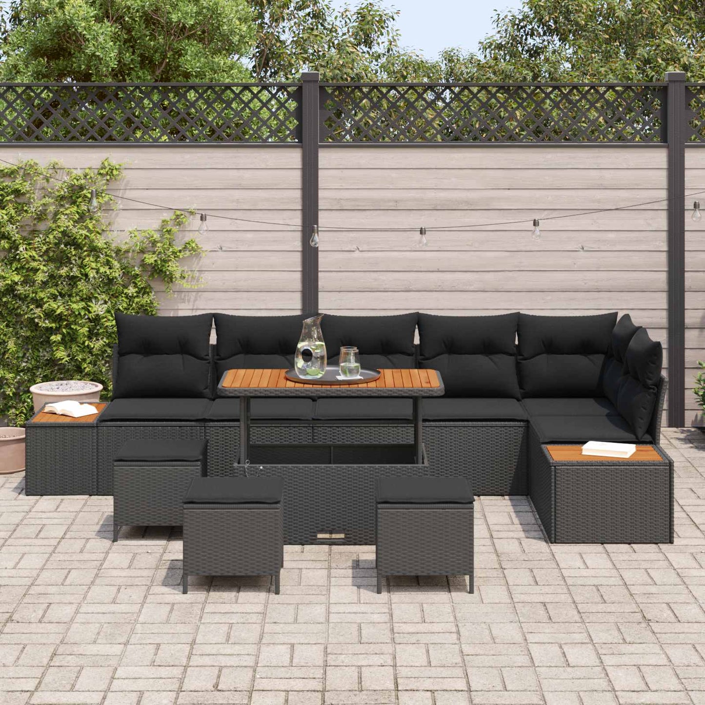 Gartensofa-set mit Kissen 10 pcs Schwarz