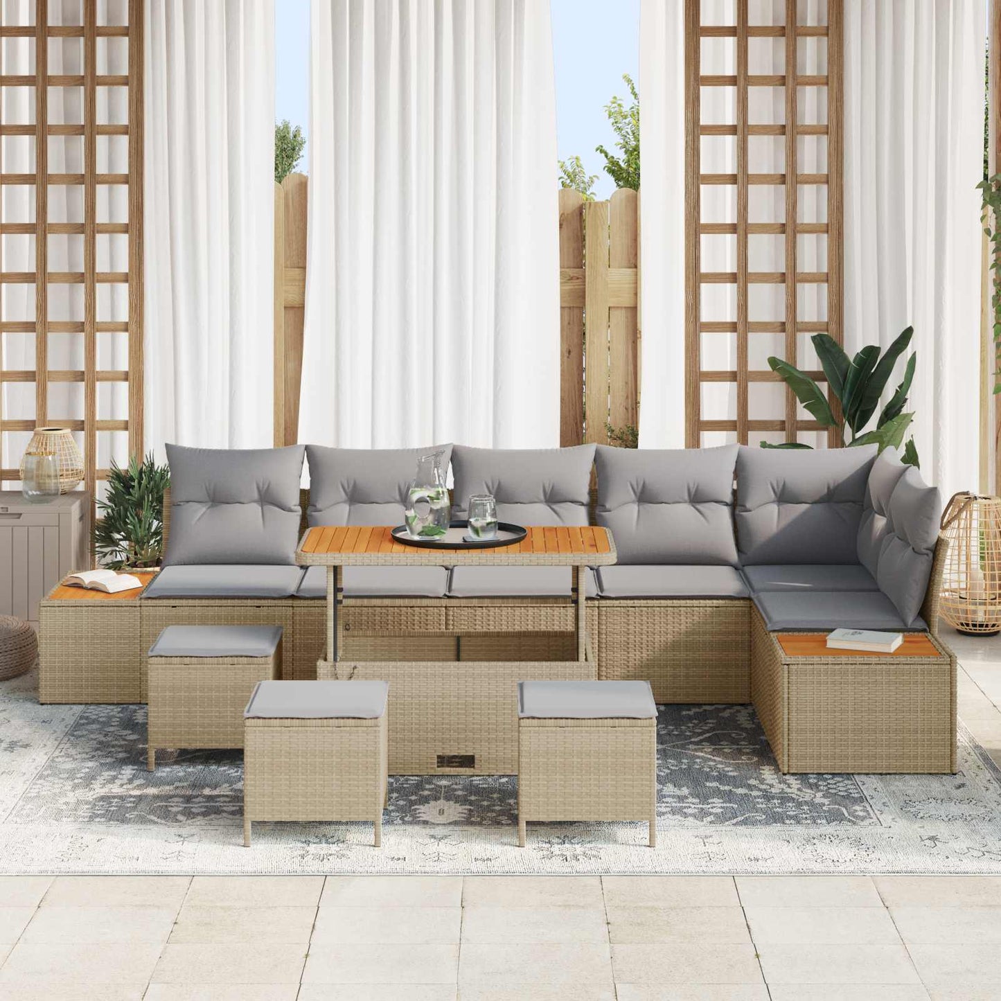 Gartensofa-set mit Kissen 10 pcs Beige und Hellgrau