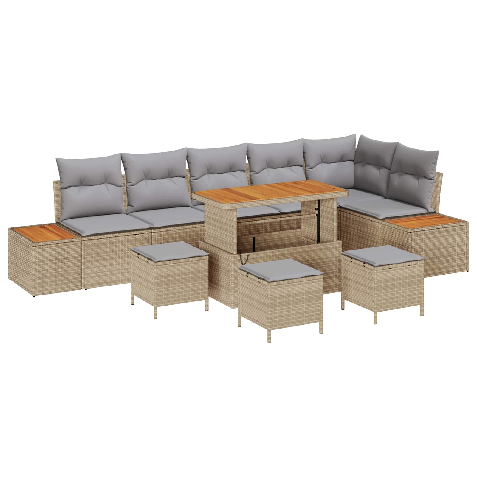 Gartensofa-set mit Kissen 10 pcs Beige und Hellgrau
